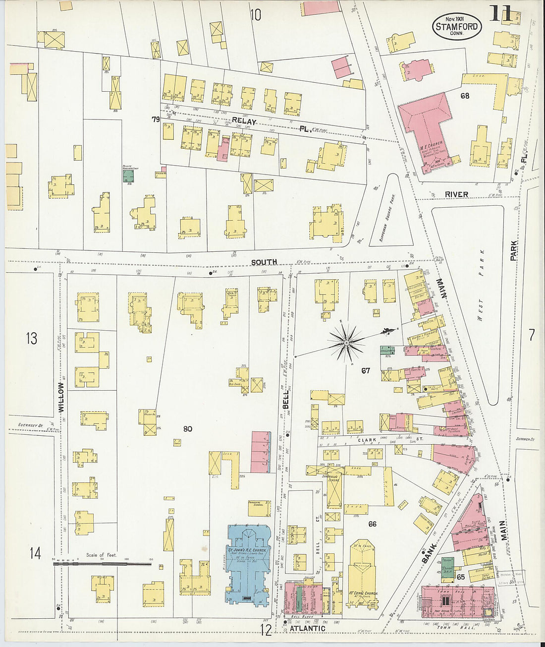 This old map of Stamford, Fairfield County, Connecticut was created by Sanborn Map Company in 1901