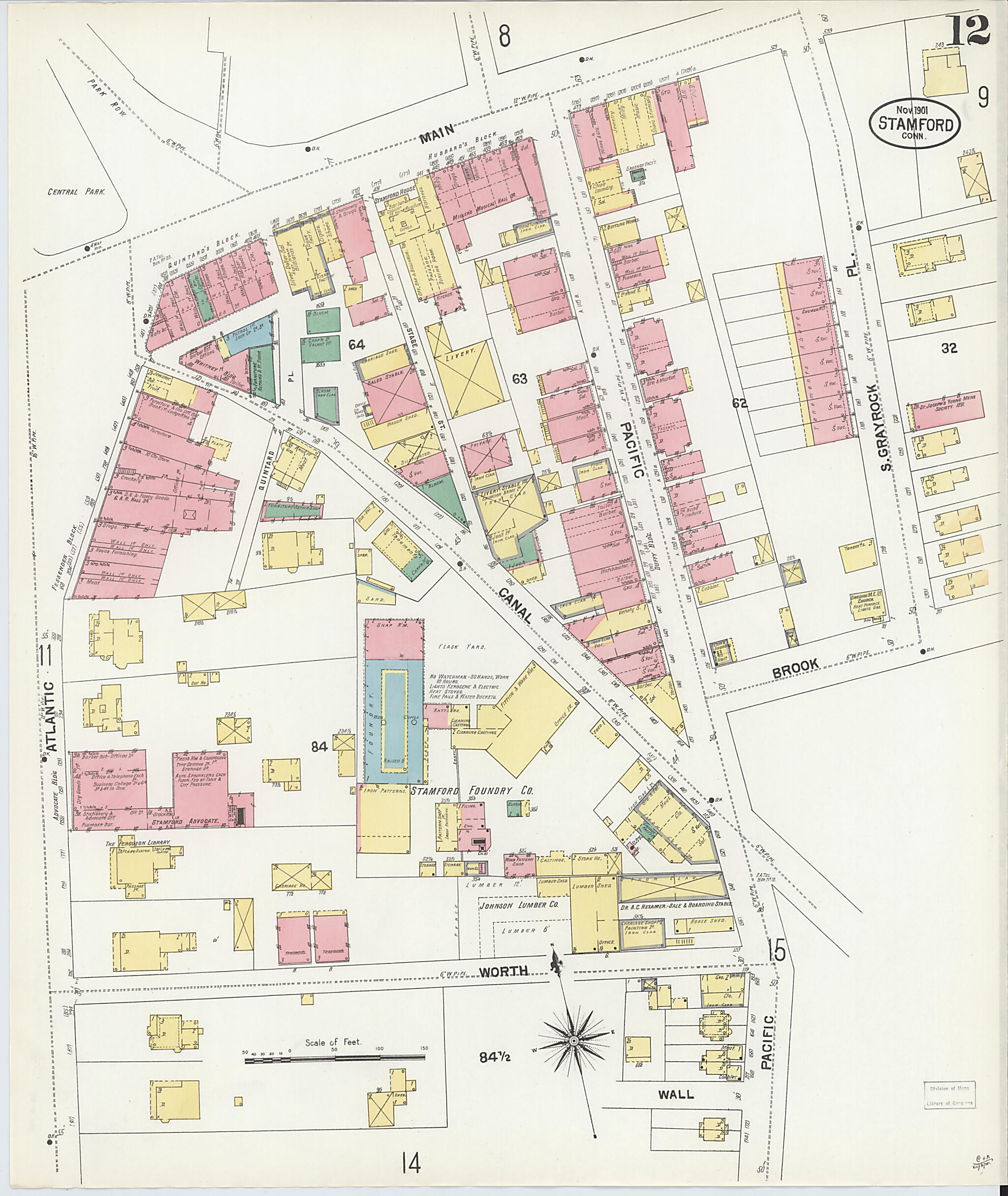 This old map of Stamford, Fairfield County, Connecticut was created by Sanborn Map Company in 1901