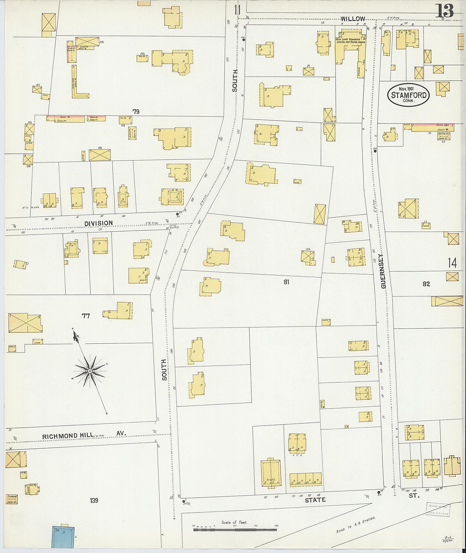 This old map of Stamford, Fairfield County, Connecticut was created by Sanborn Map Company in 1901
