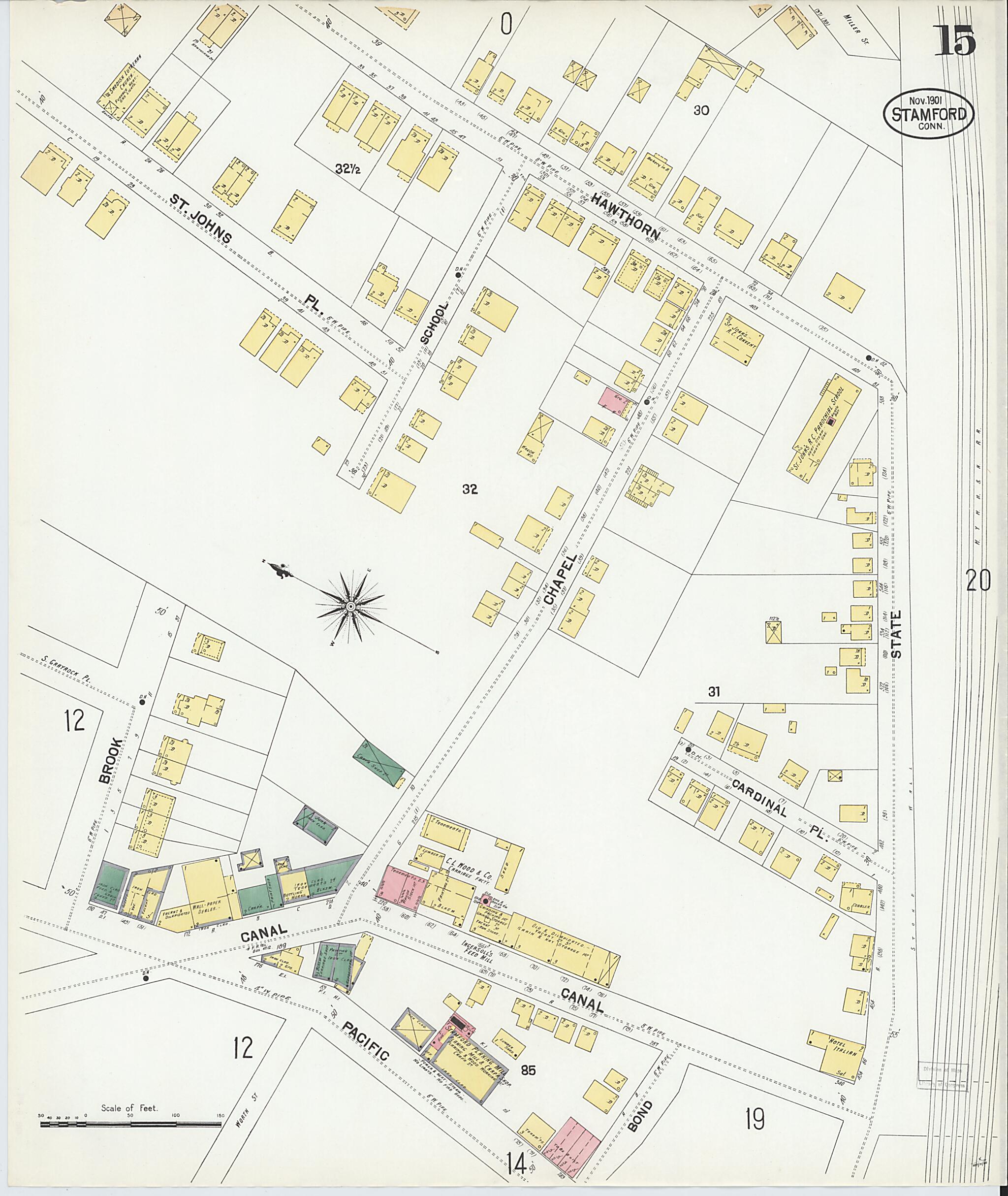 This old map of Stamford, Fairfield County, Connecticut was created by Sanborn Map Company in 1901