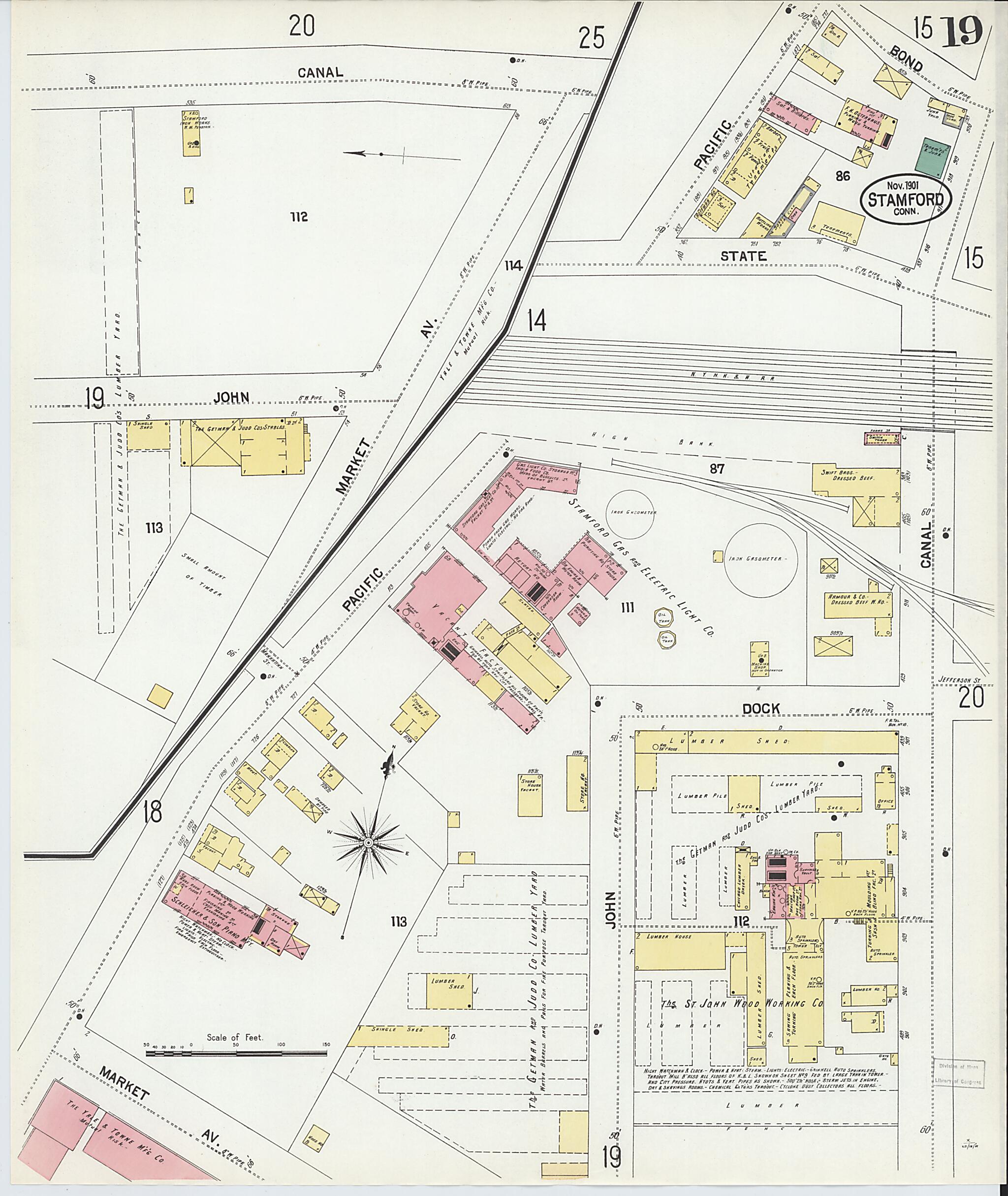 This old map of Stamford, Fairfield County, Connecticut was created by Sanborn Map Company in 1901