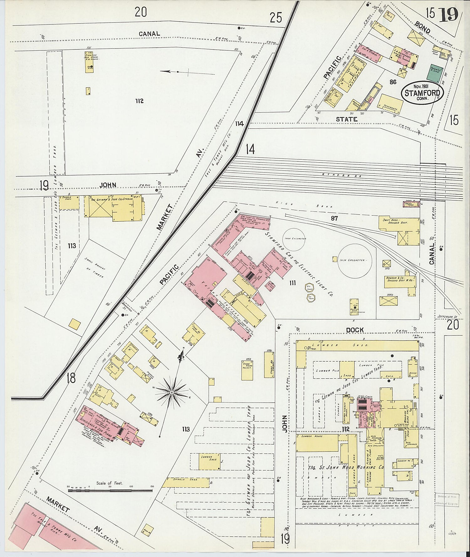 This old map of Stamford, Fairfield County, Connecticut was created by Sanborn Map Company in 1901