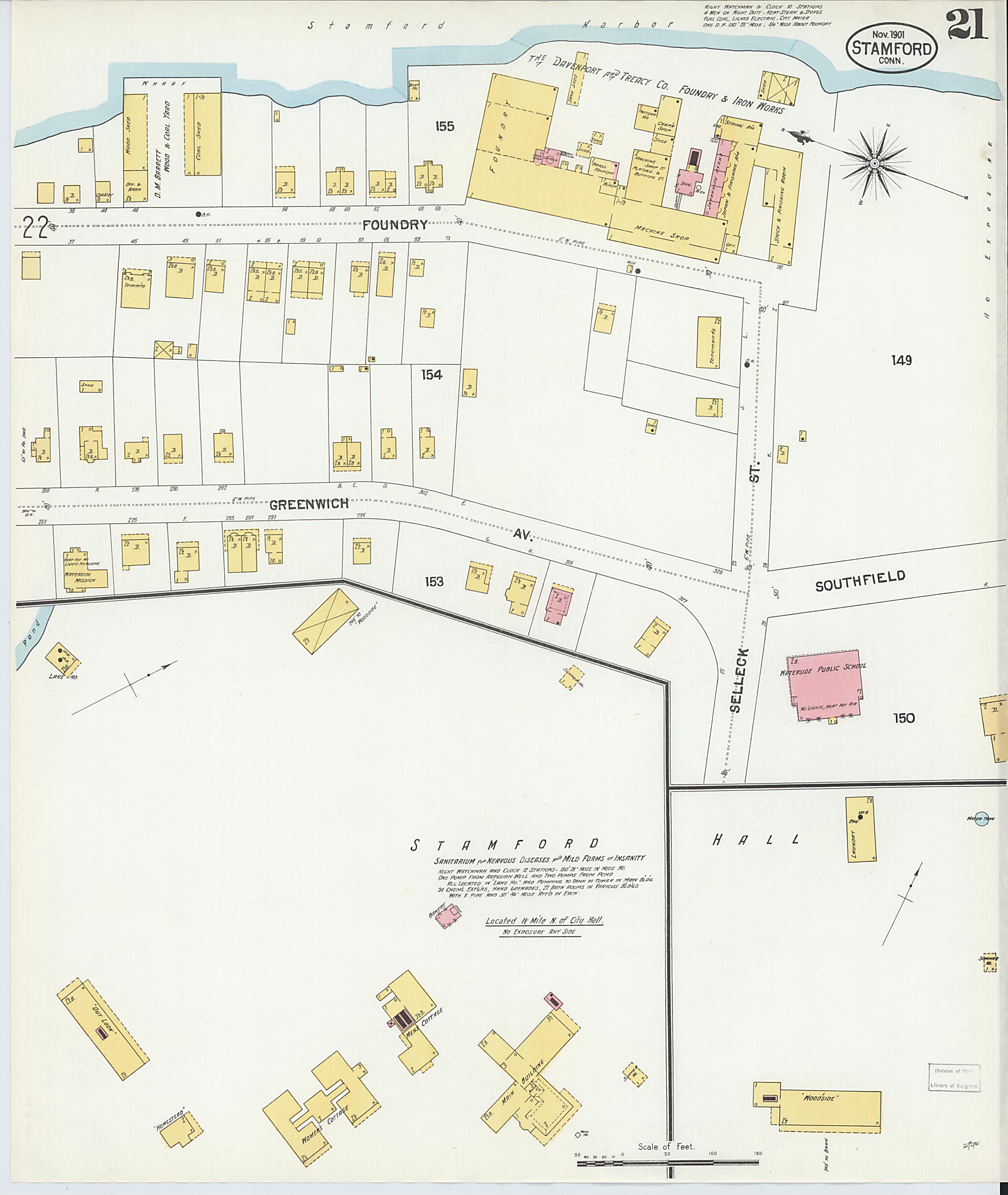 This old map of Stamford, Fairfield County, Connecticut was created by Sanborn Map Company in 1901