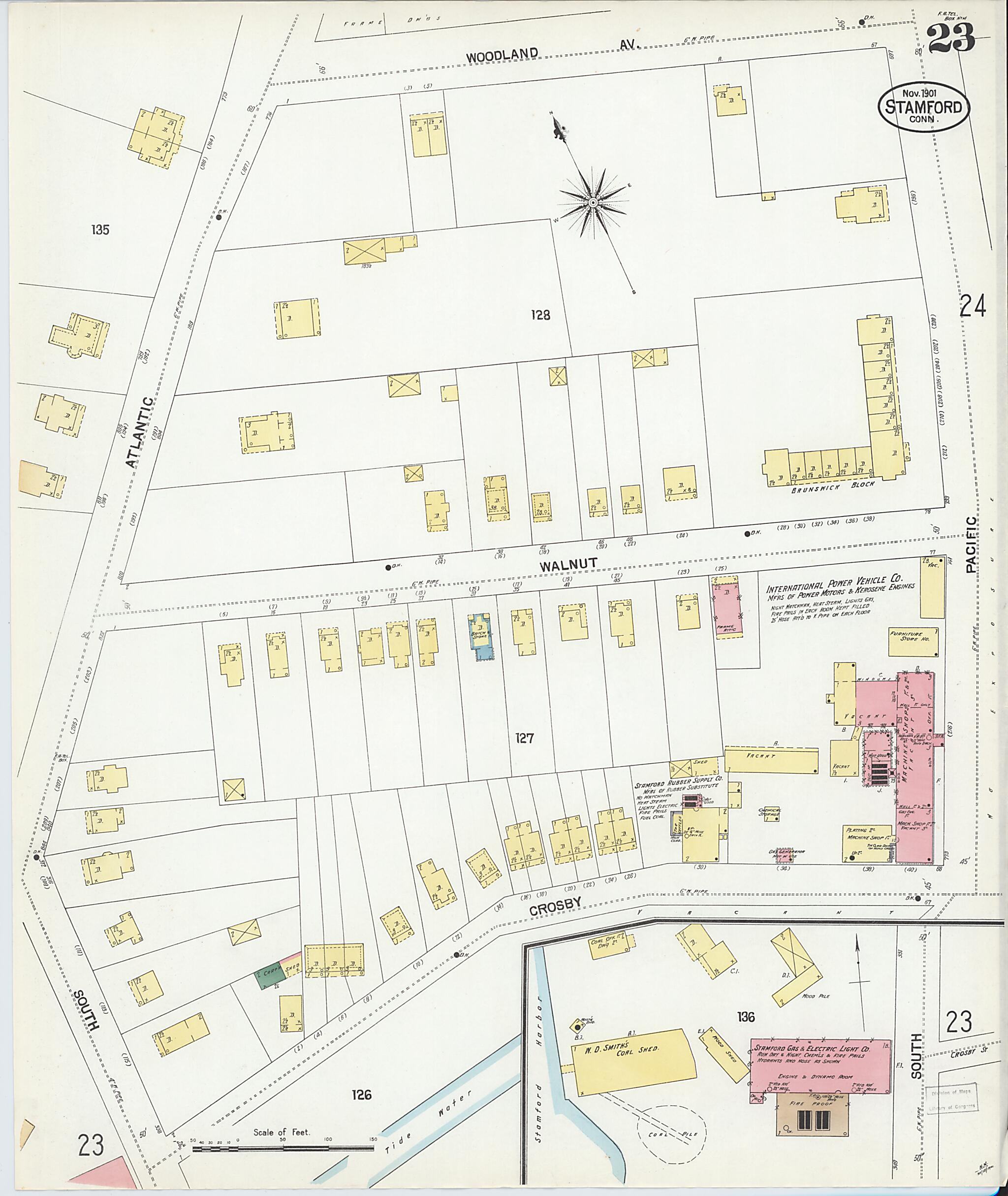 This old map of Stamford, Fairfield County, Connecticut was created by Sanborn Map Company in 1901