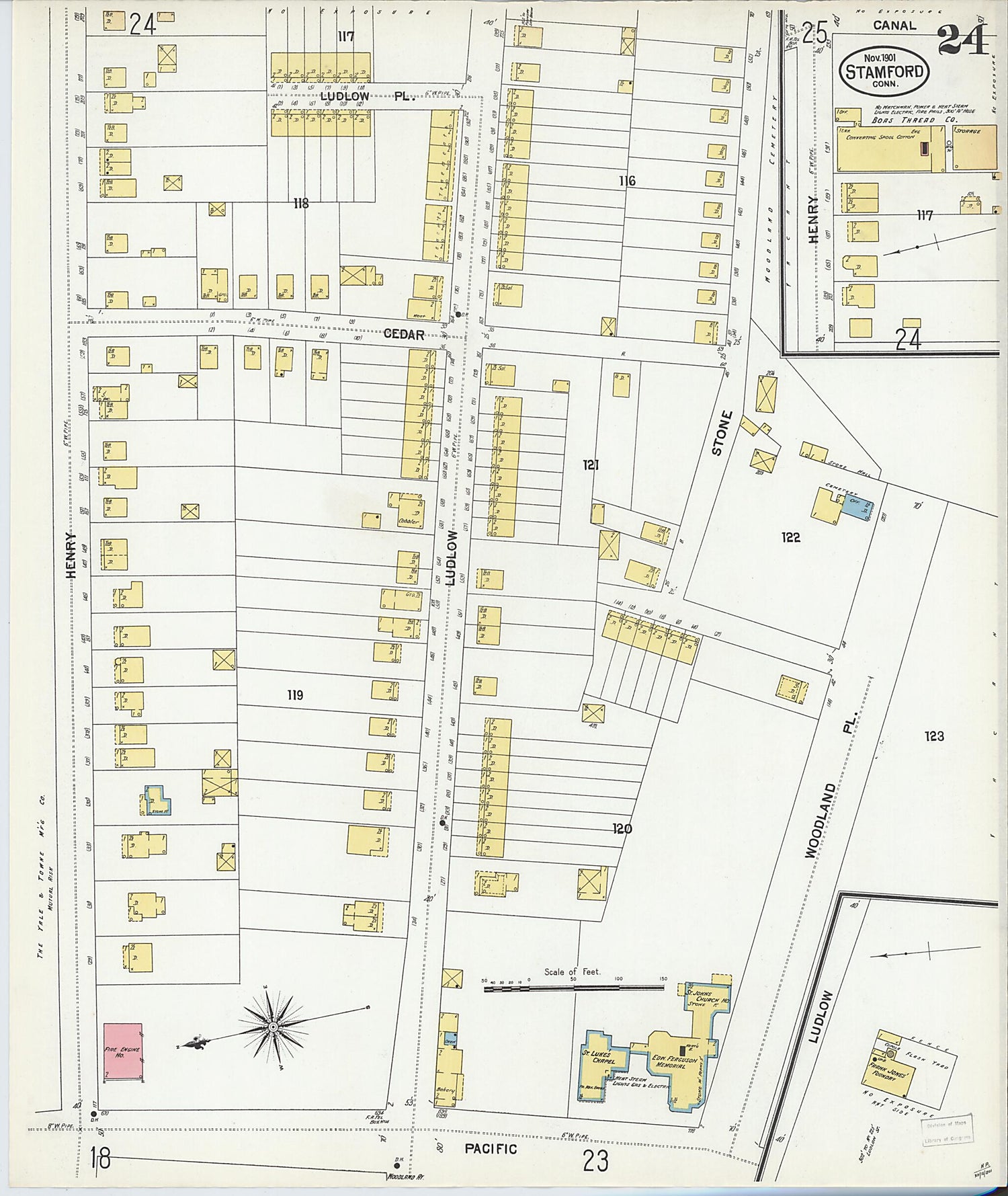 This old map of Stamford, Fairfield County, Connecticut was created by Sanborn Map Company in 1901