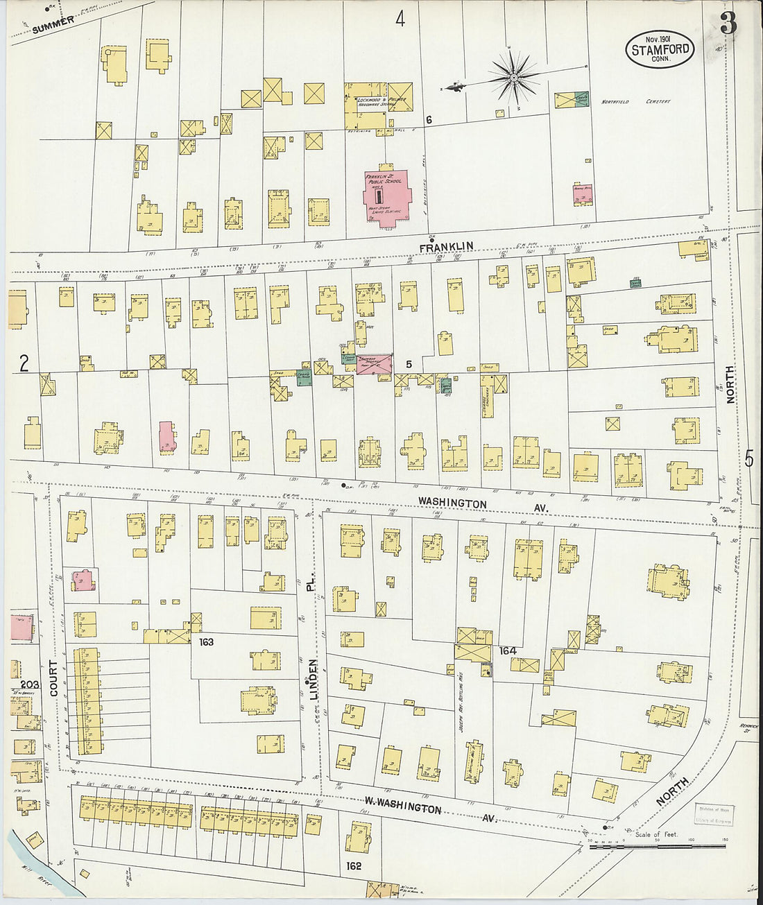 This old map of Stamford, Fairfield County, Connecticut was created by Sanborn Map Company in 1901
