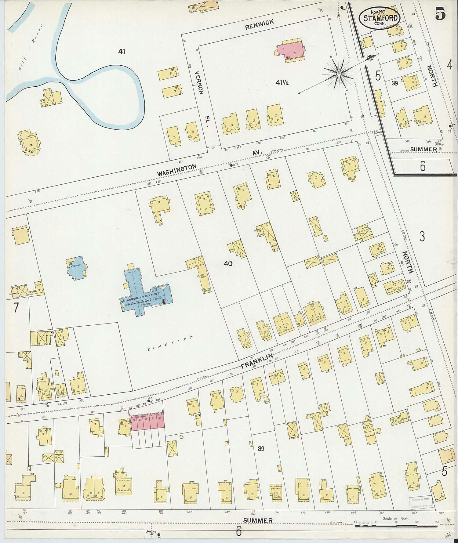 This old map of Stamford, Fairfield County, Connecticut was created by Sanborn Map Company in 1901