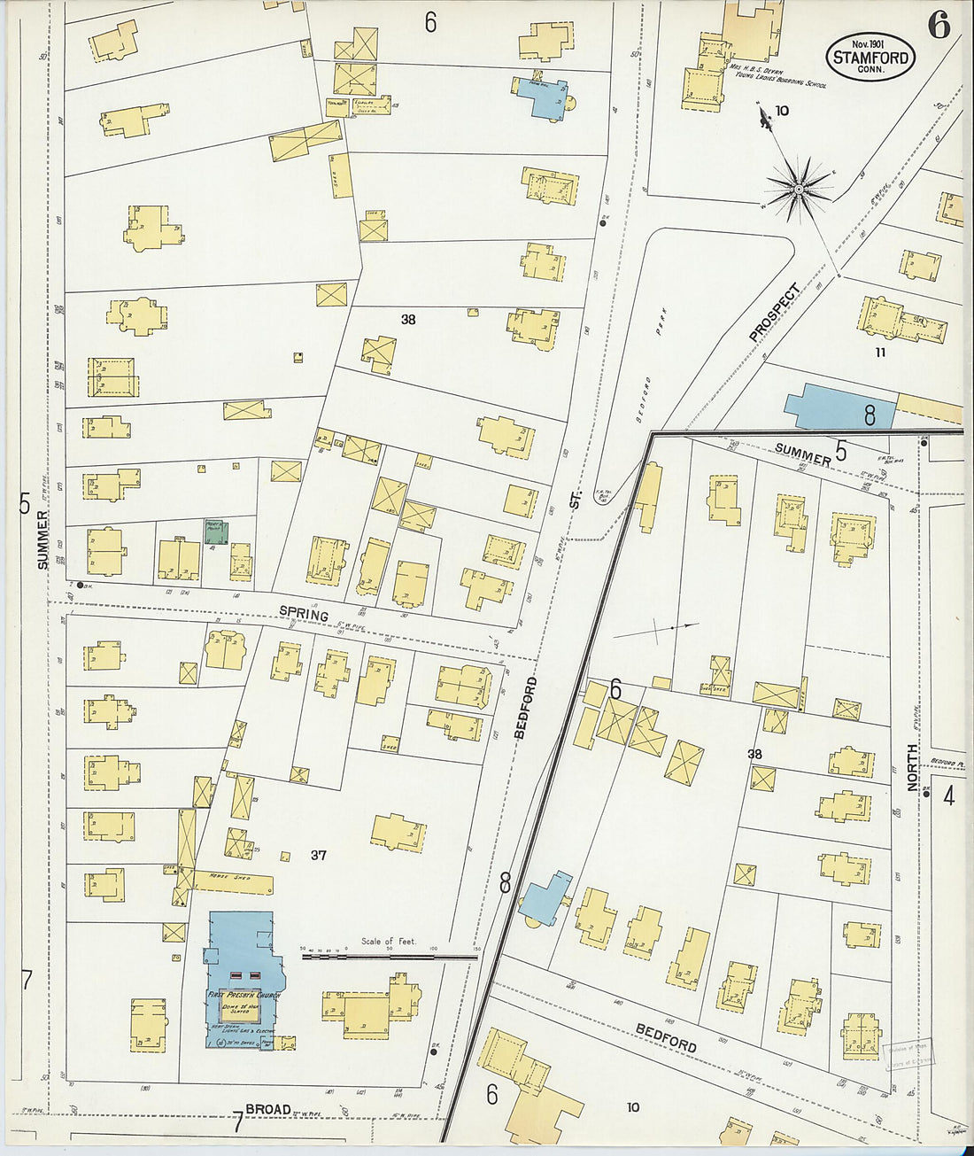 This old map of Stamford, Fairfield County, Connecticut was created by Sanborn Map Company in 1901