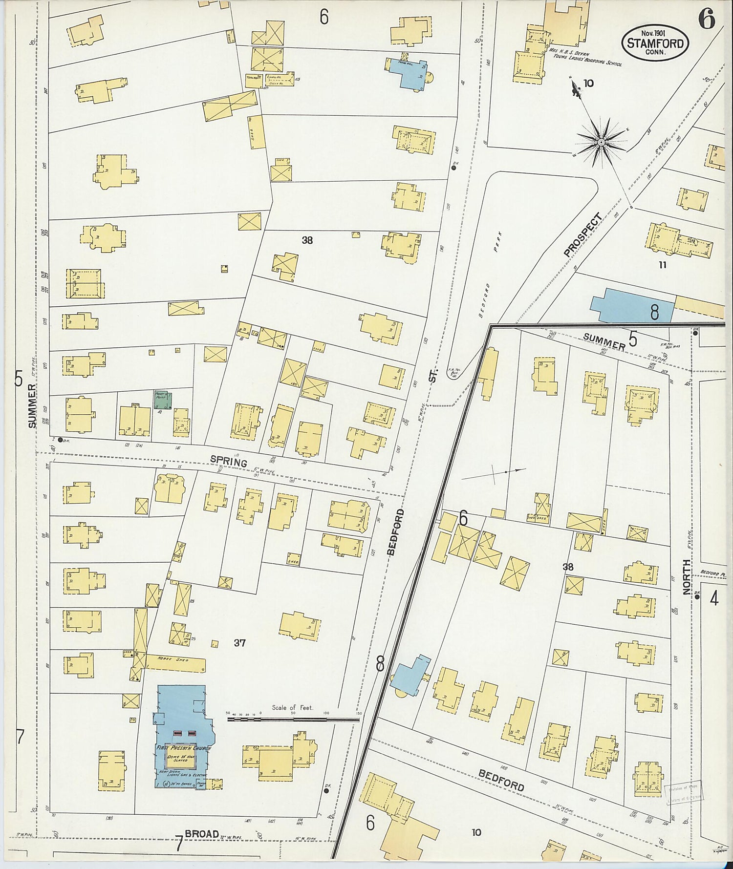 This old map of Stamford, Fairfield County, Connecticut was created by Sanborn Map Company in 1901