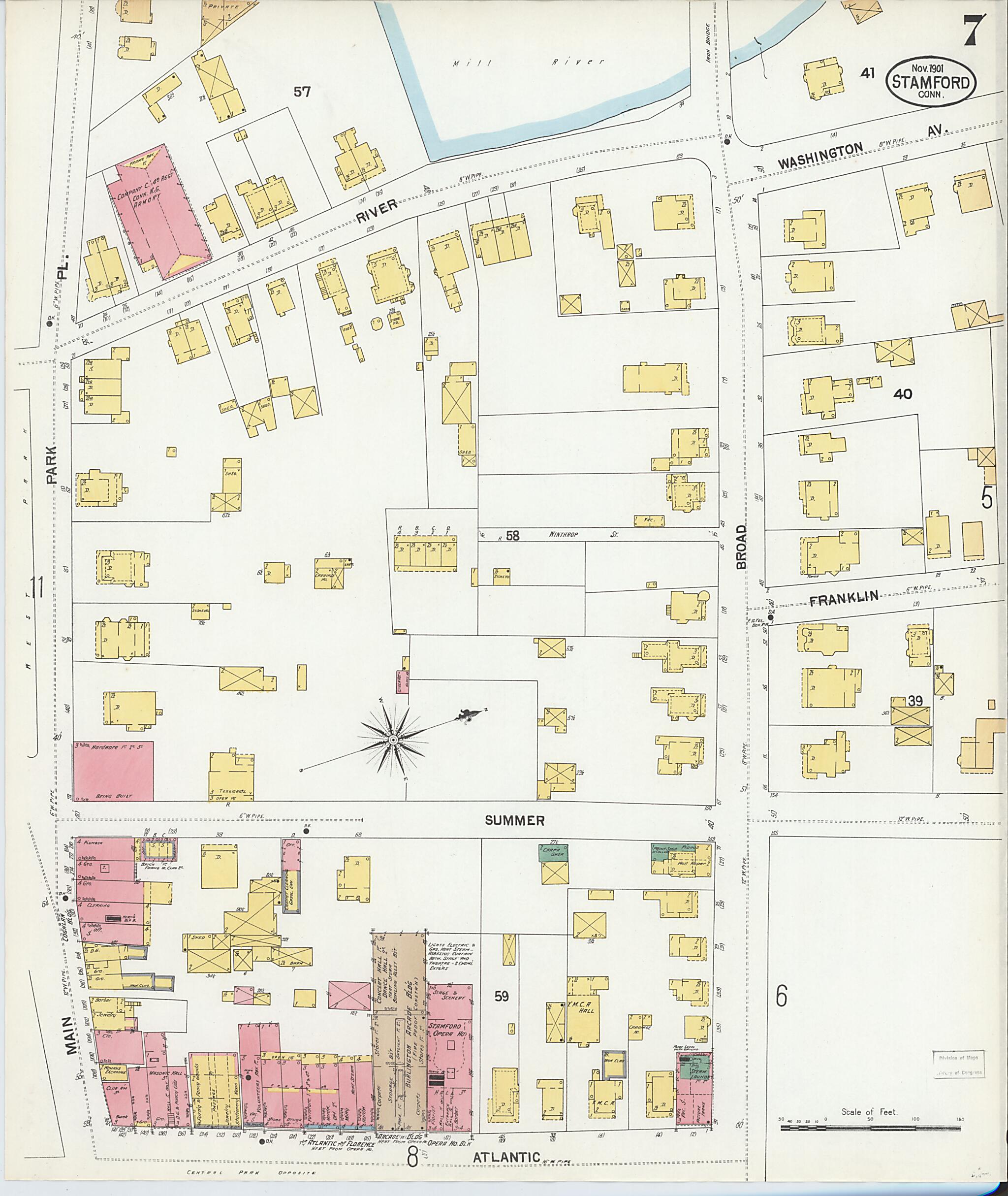 This old map of Stamford, Fairfield County, Connecticut was created by Sanborn Map Company in 1901