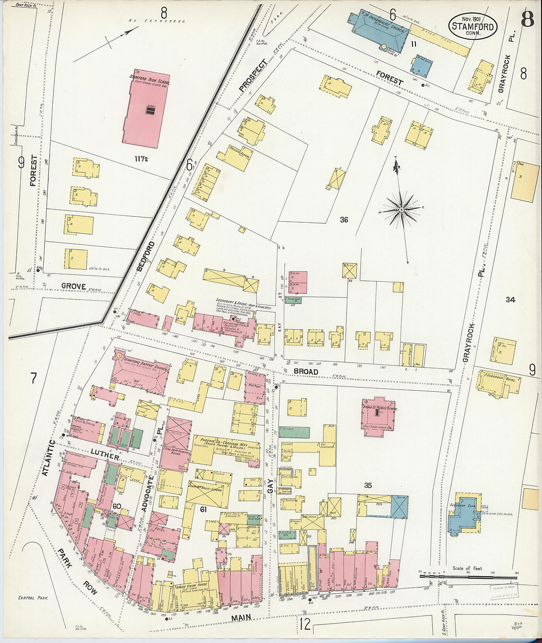 This old map of Stamford, Fairfield County, Connecticut was created by Sanborn Map Company in 1901
