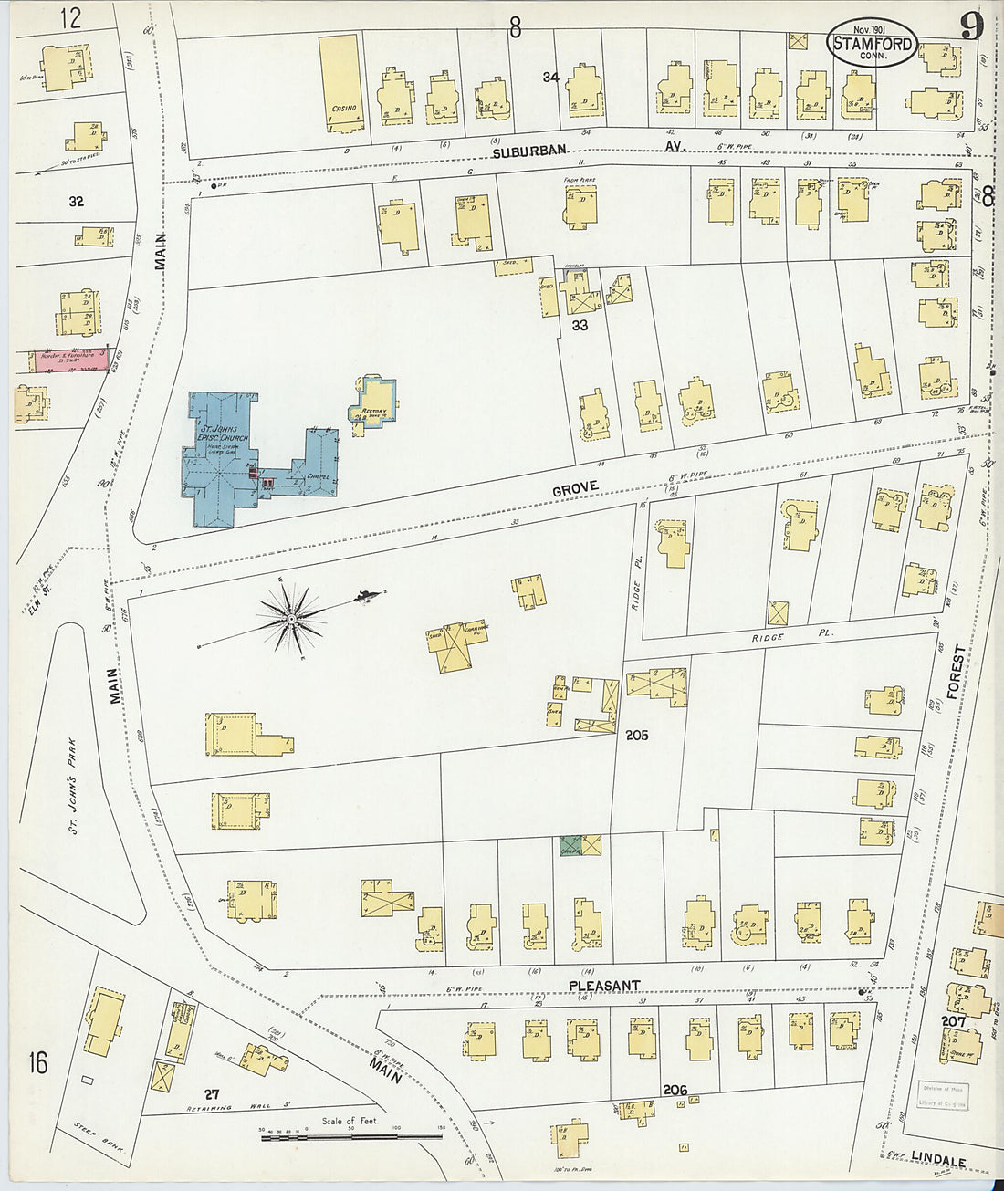 This old map of Stamford, Fairfield County, Connecticut was created by Sanborn Map Company in 1901