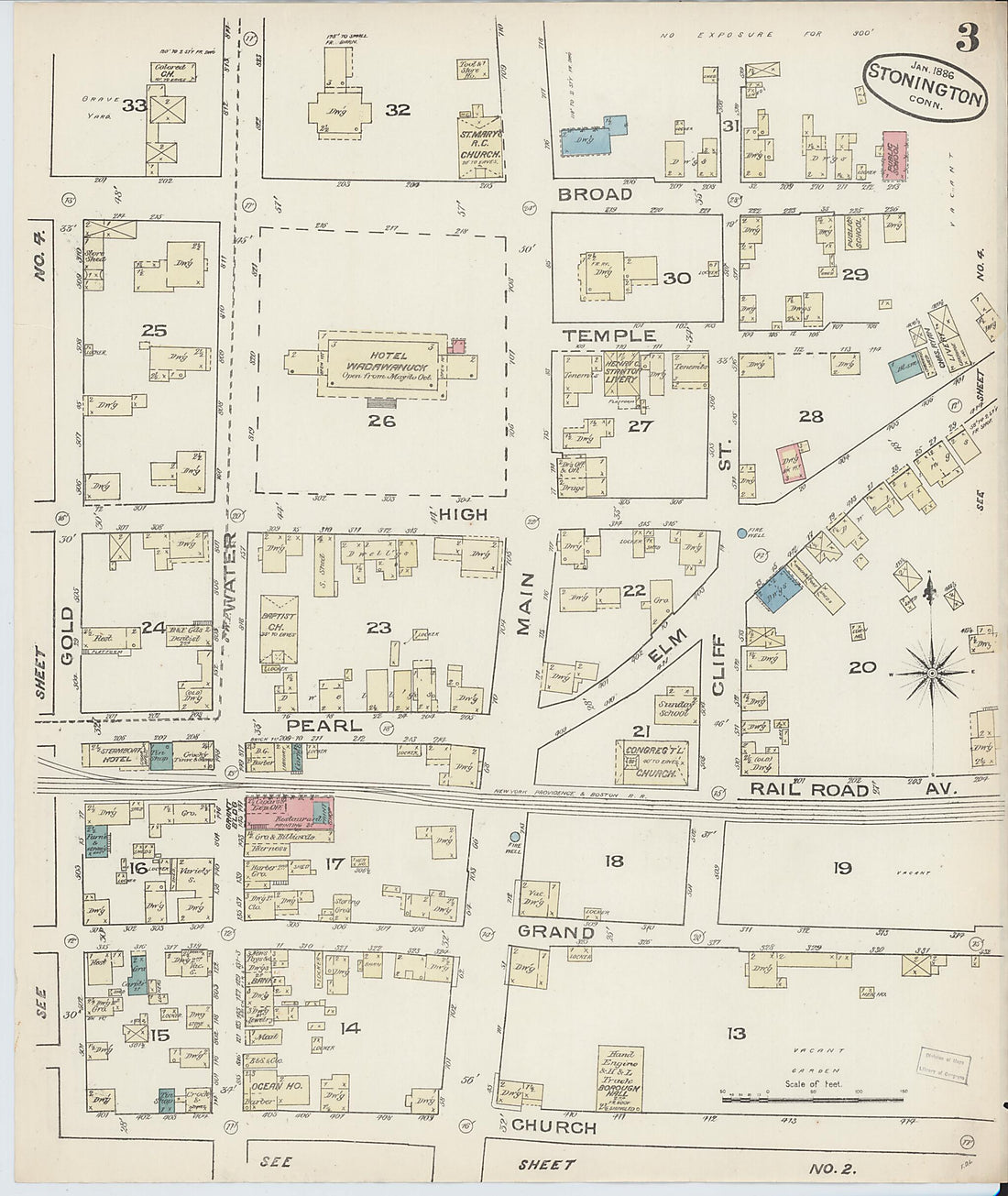 This old map of Stonington, New London County, Connecticut was created by Sanborn Map Company in 1886