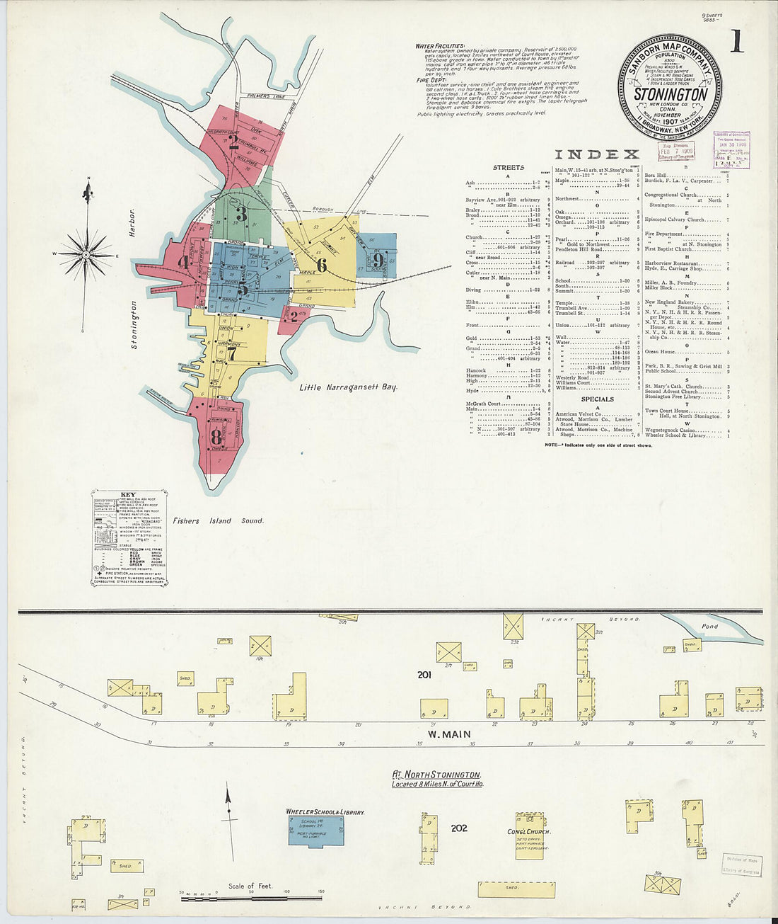 This old map of Stonington, New London County, Connecticut was created by Sanborn Map Company in 1907