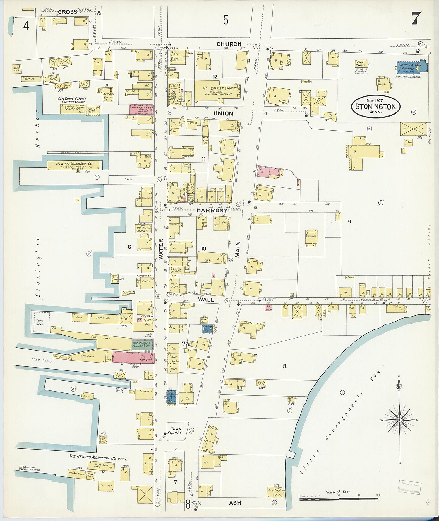 This old map of Stonington, New London County, Connecticut was created by Sanborn Map Company in 1907