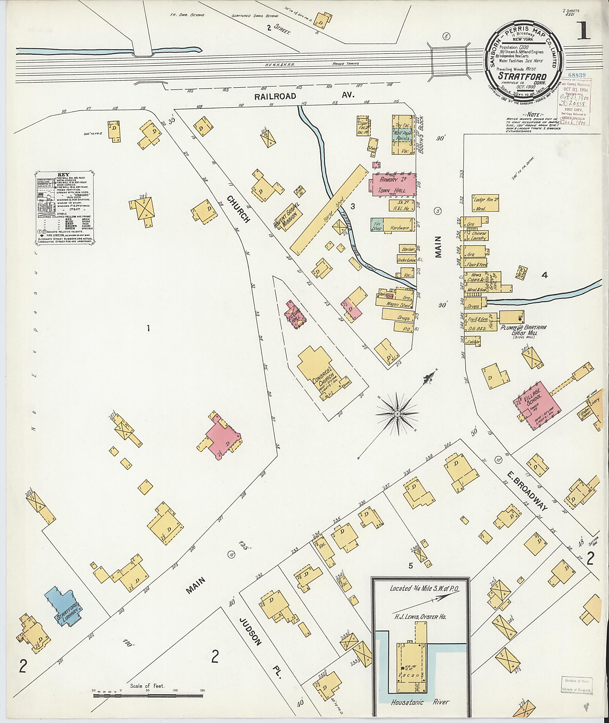This old map of Stratford, Fairfield County, Connecticut was created by Sanborn Map Company in 1900