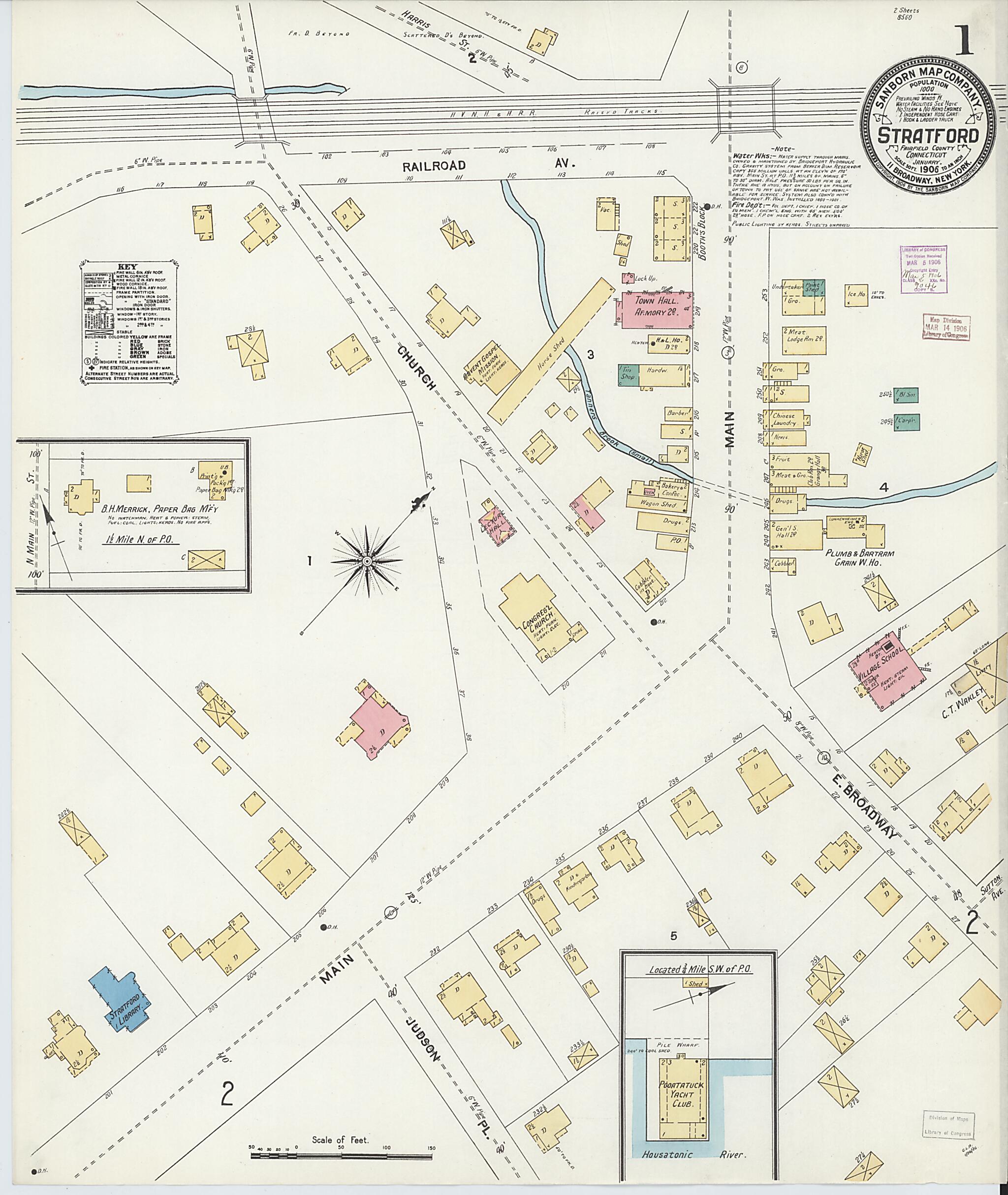 This old map of Stratford, Fairfield County, Connecticut was created by Sanborn Map Company in 1906