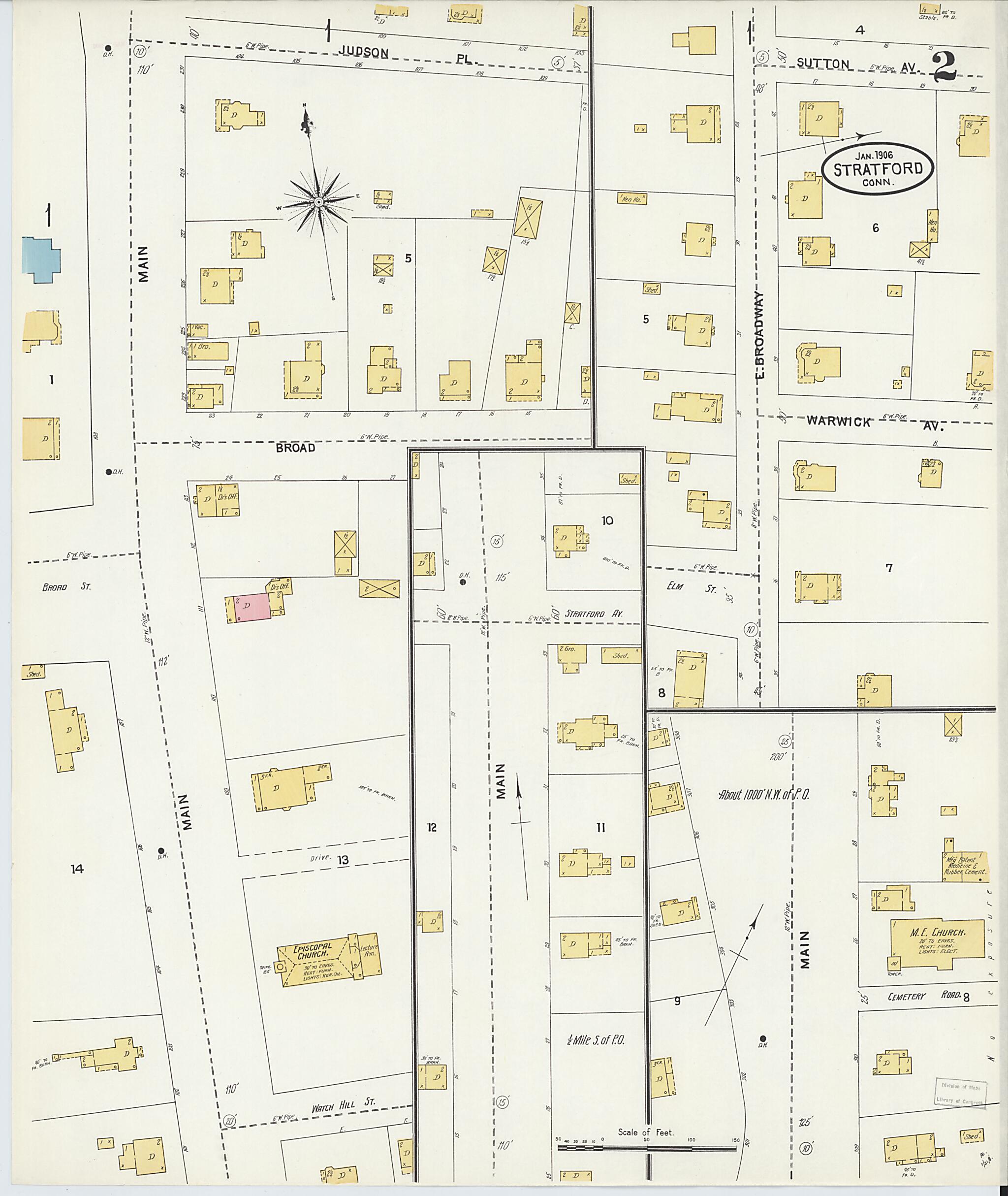 This old map of Stratford, Fairfield County, Connecticut was created by Sanborn Map Company in 1906