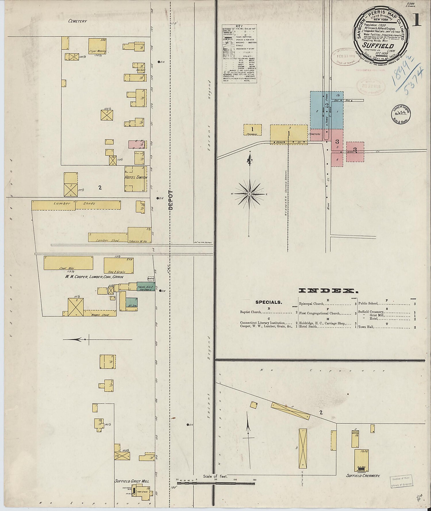 This old map of Suffield, Hartford County, Connecticut was created by Sanborn Map Company in 1898