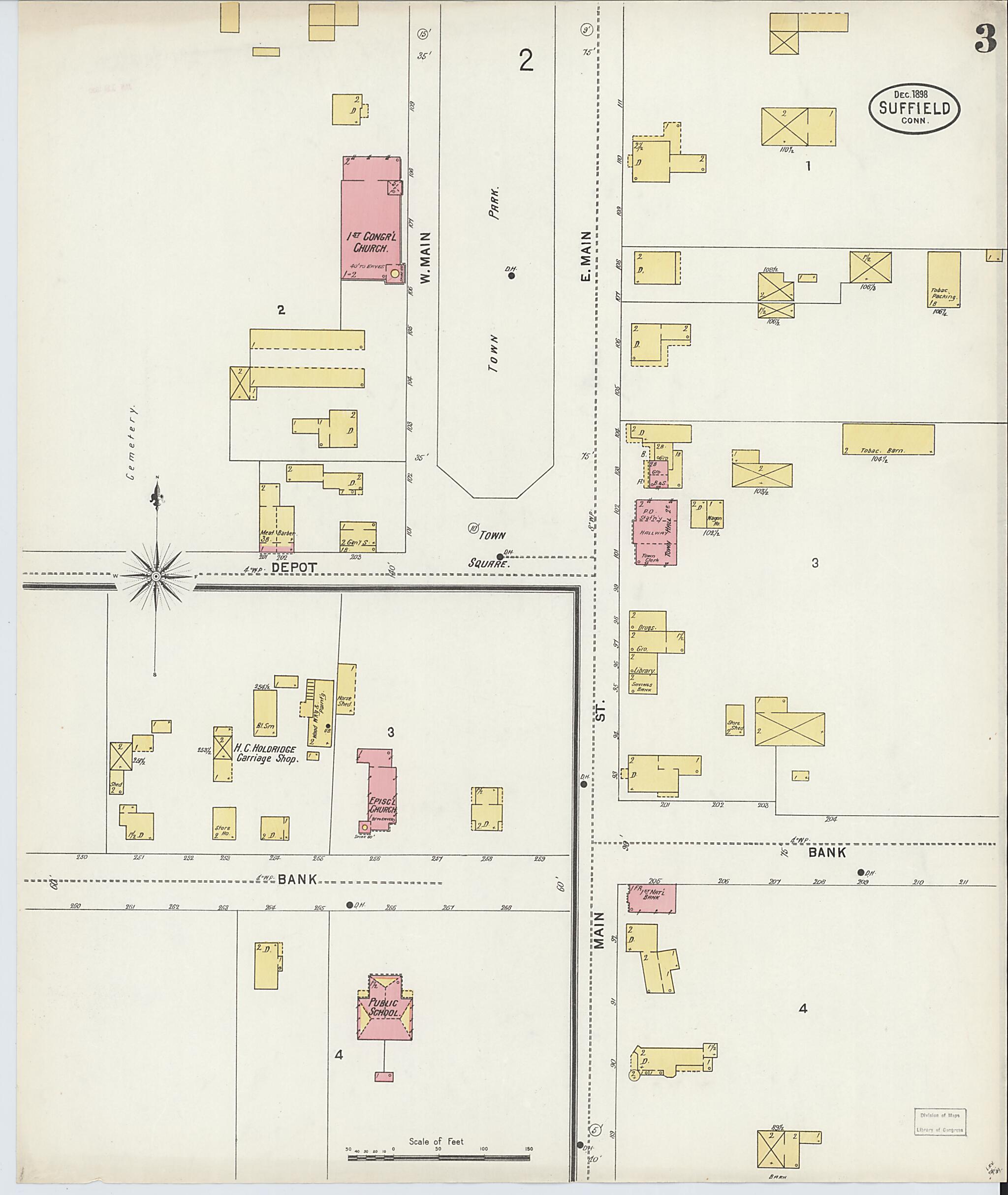 This old map of Suffield, Hartford County, Connecticut was created by Sanborn Map Company in 1898