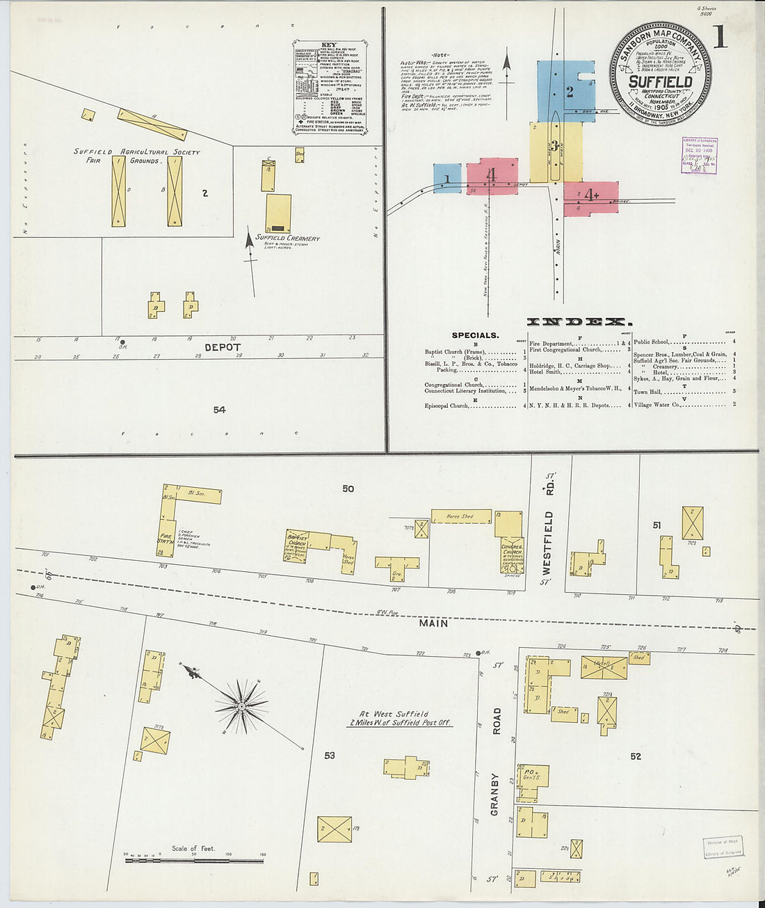 This old map of Suffield, Hartford County, Connecticut was created by Sanborn Map Company in 1905