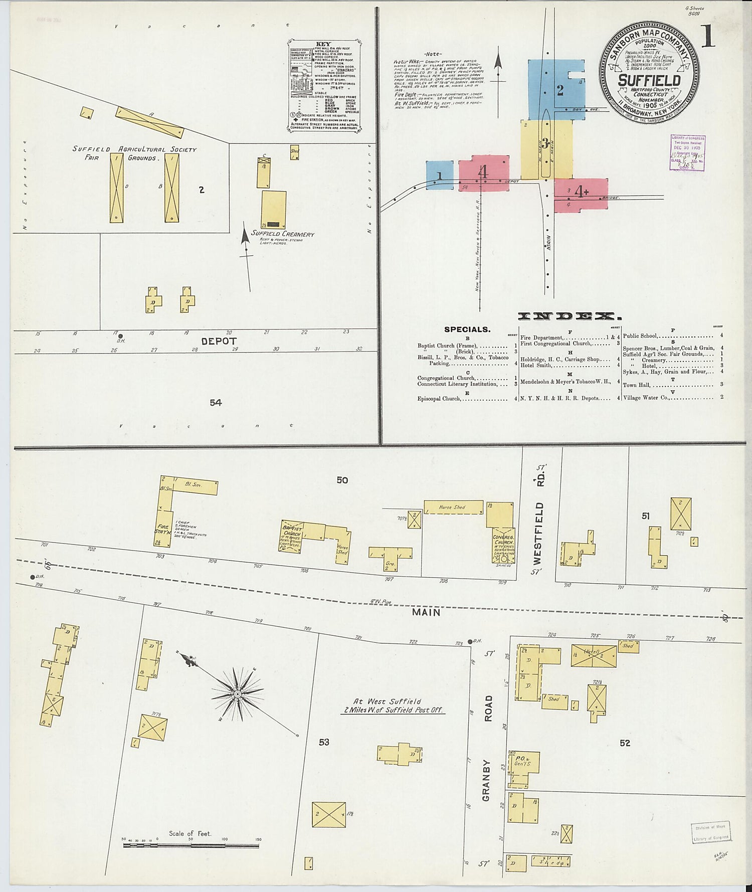 This old map of Suffield, Hartford County, Connecticut was created by Sanborn Map Company in 1905