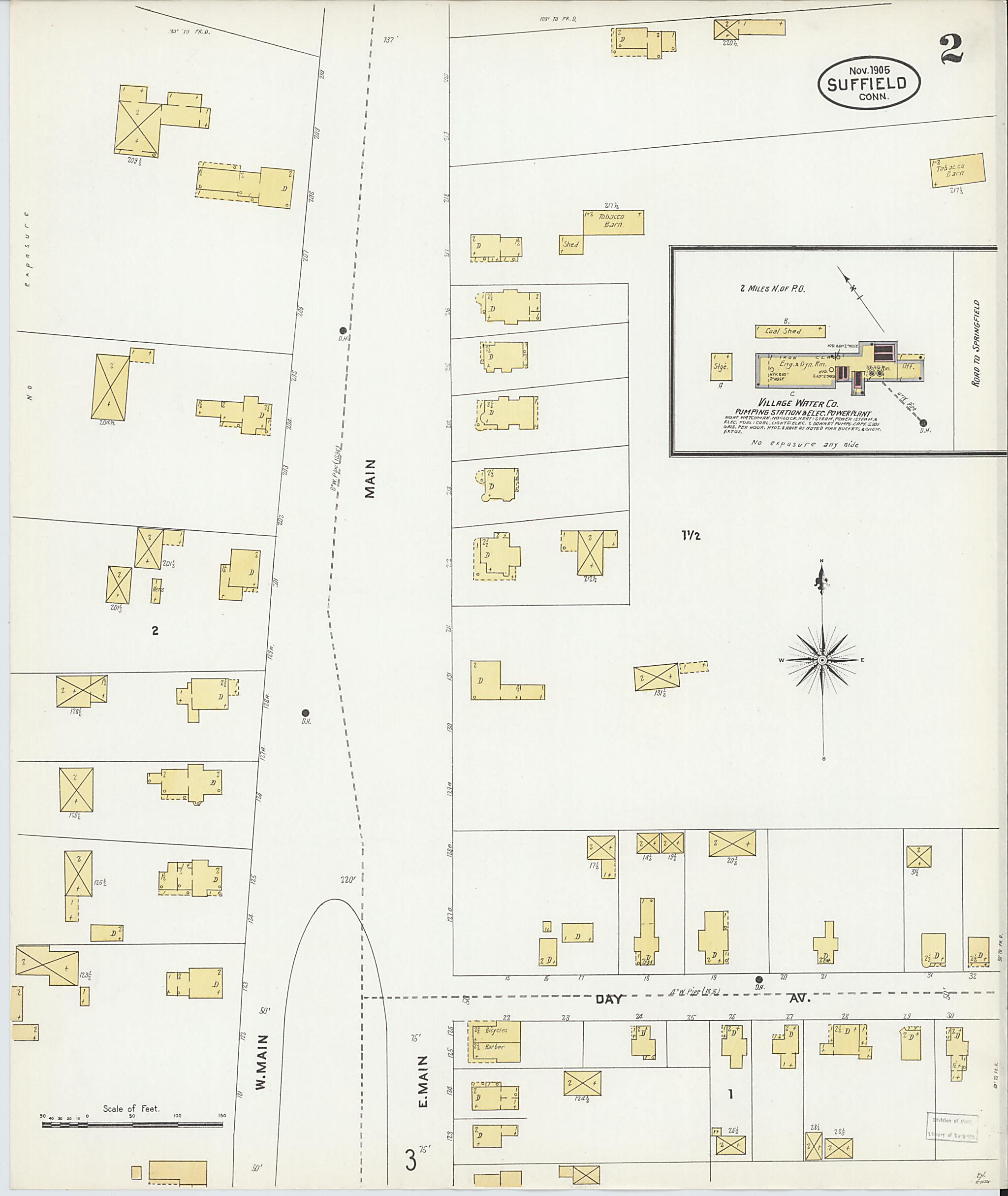 This old map of Suffield, Hartford County, Connecticut was created by Sanborn Map Company in 1905