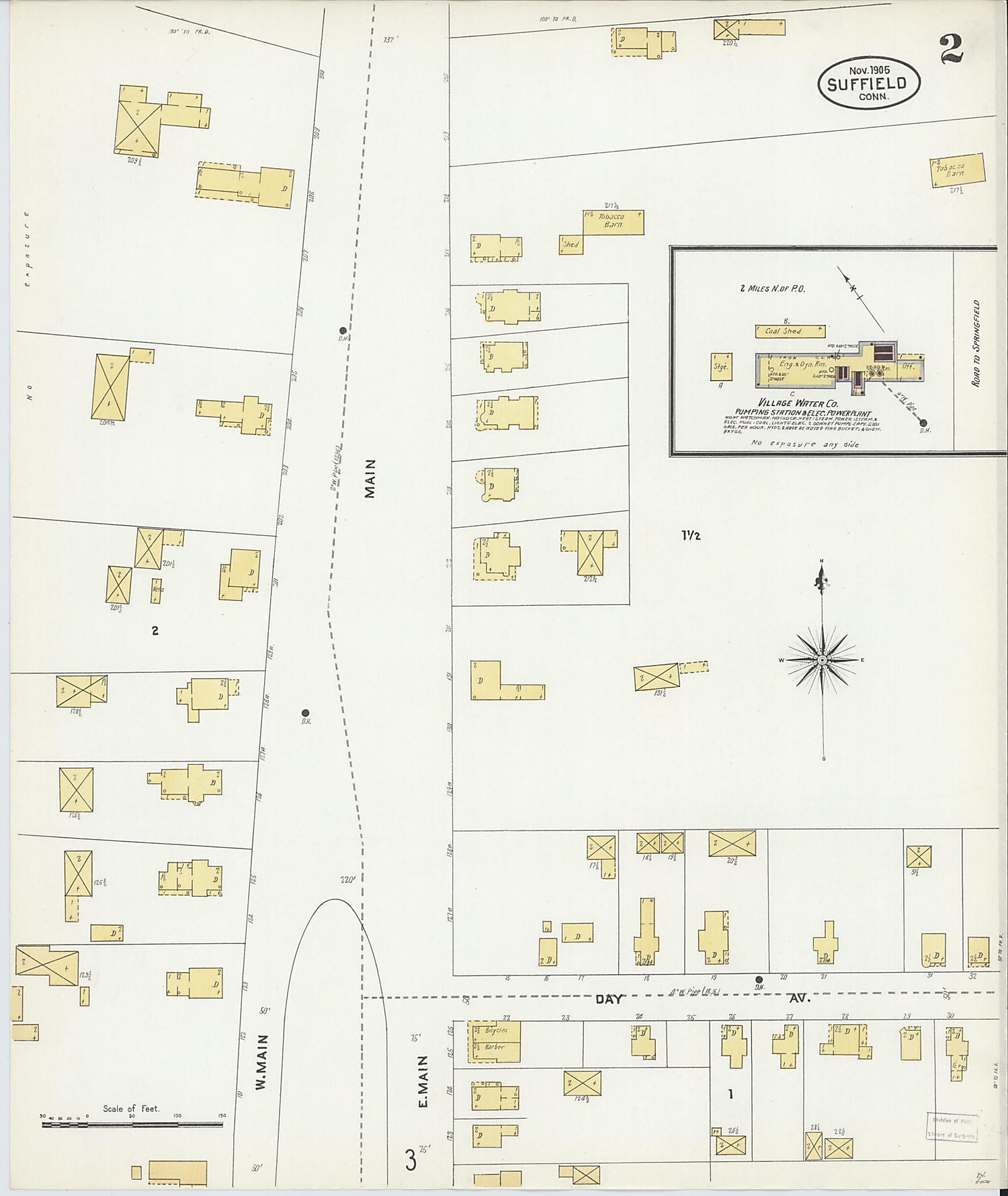 This old map of Suffield, Hartford County, Connecticut was created by Sanborn Map Company in 1905