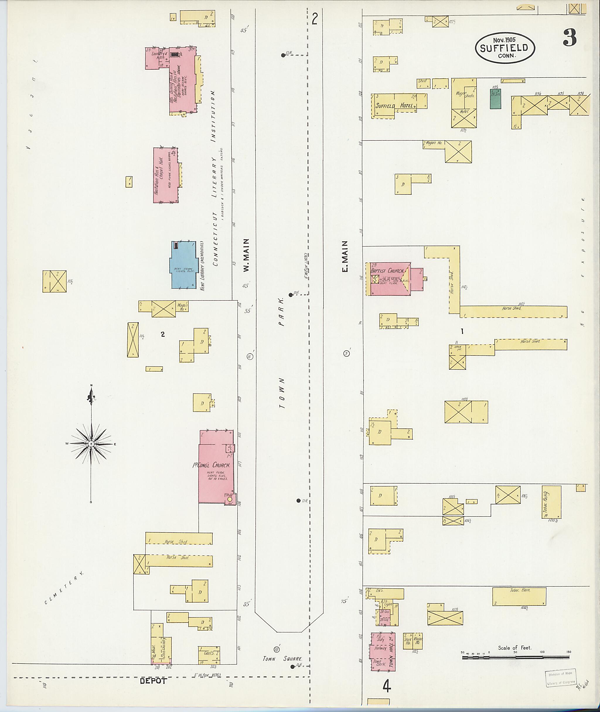 This old map of Suffield, Hartford County, Connecticut was created by Sanborn Map Company in 1905