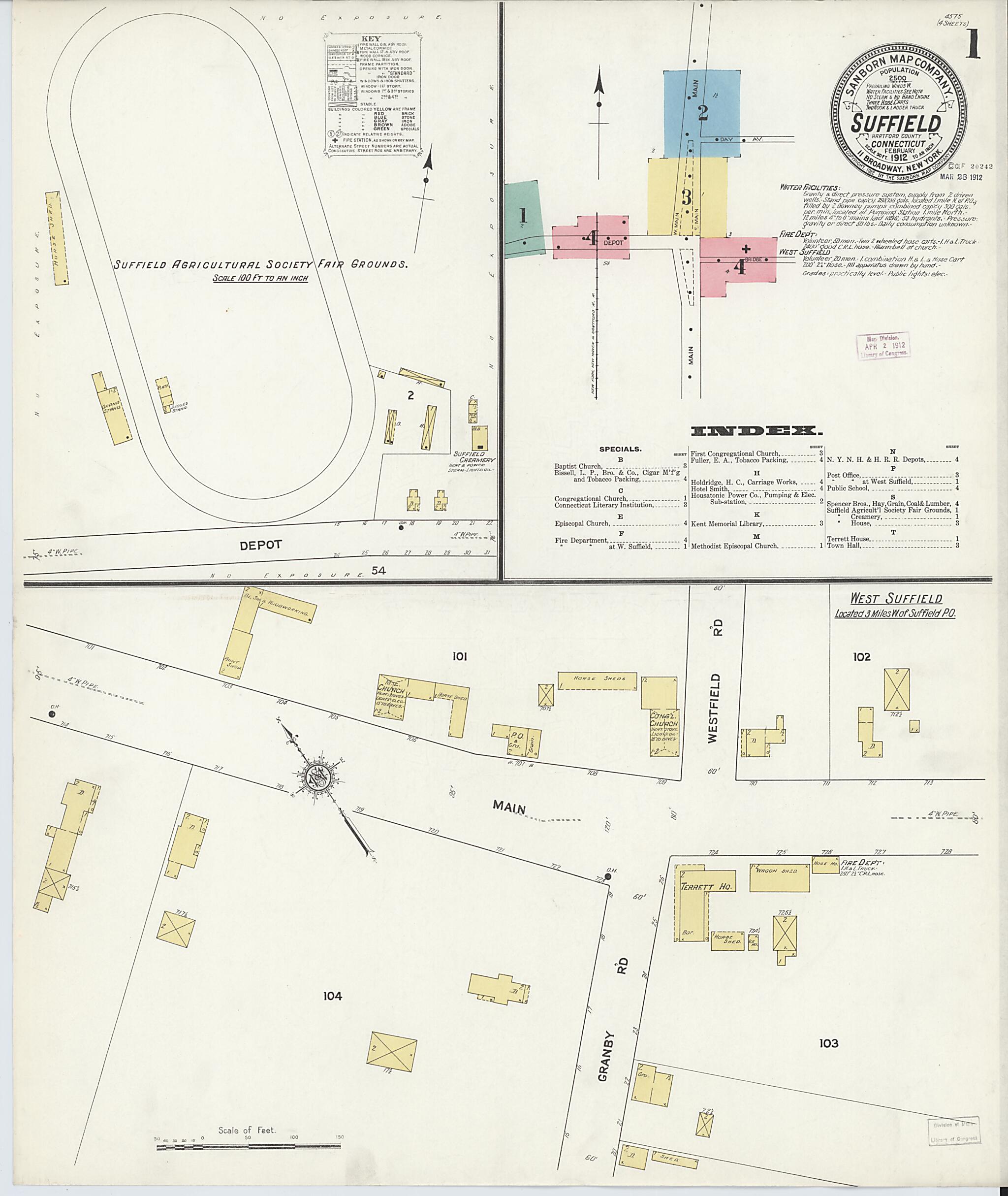 This old map of Suffield, Hartford County, Connecticut was created by Sanborn Map Company in 1912