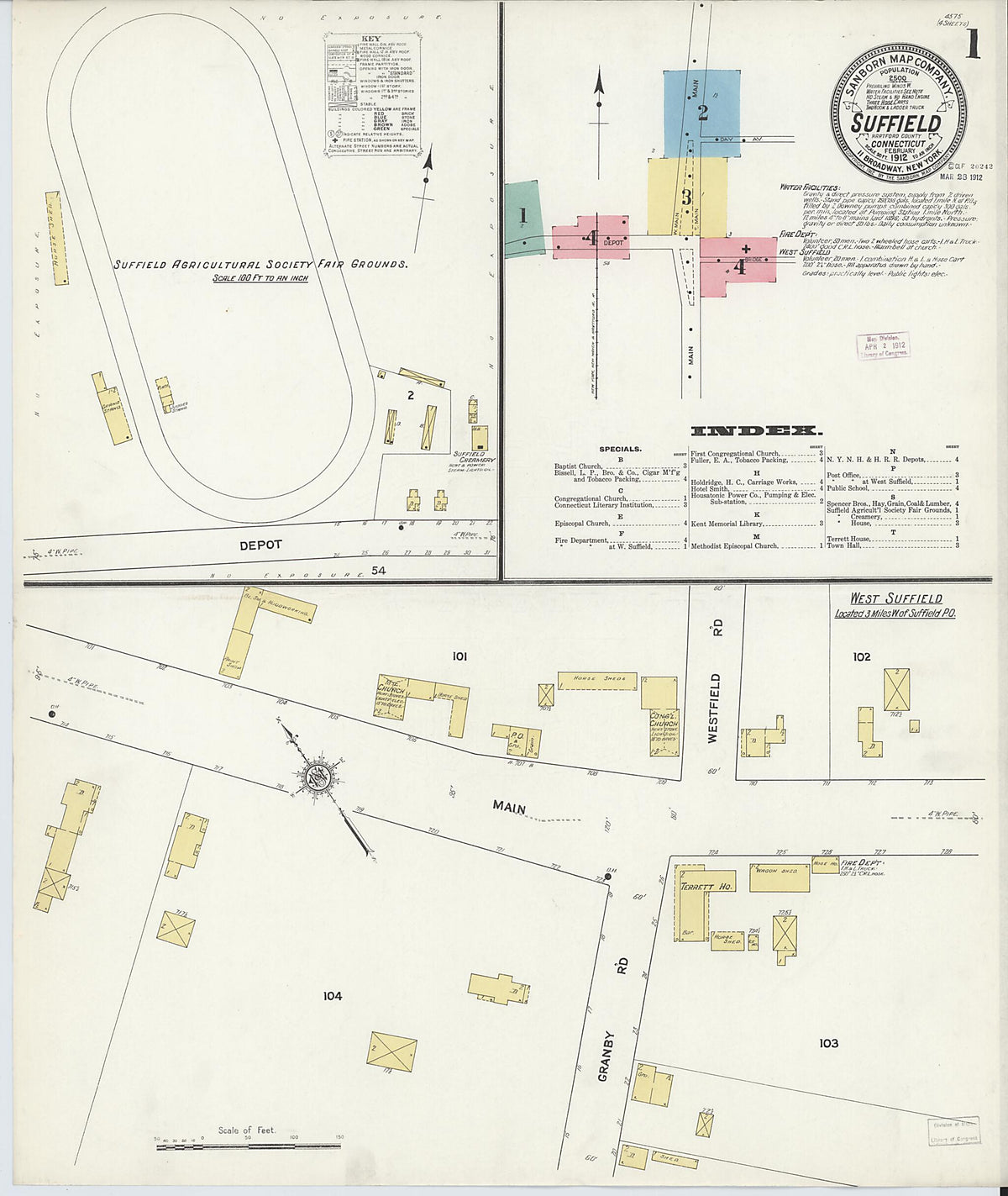 Suffield, Hartford County, Connecticut 1912 (Sheet 1 of 4) by Relic Map Company