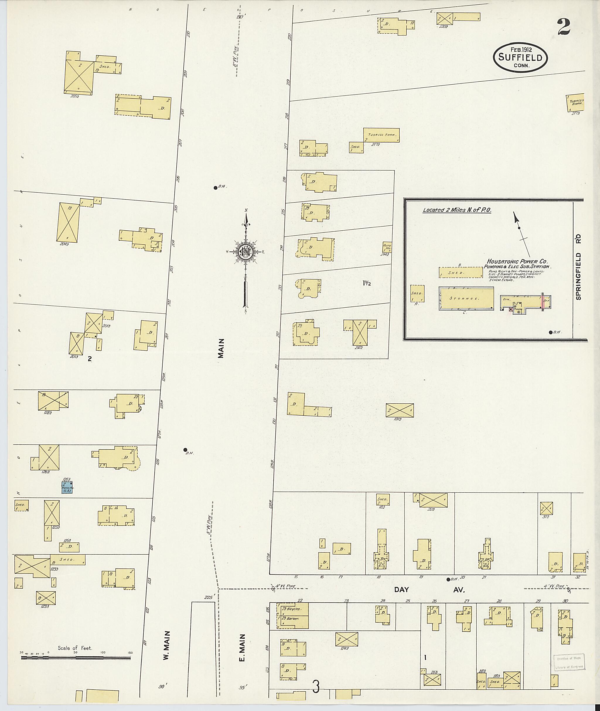 This old map of Suffield, Hartford County, Connecticut was created by Sanborn Map Company in 1912