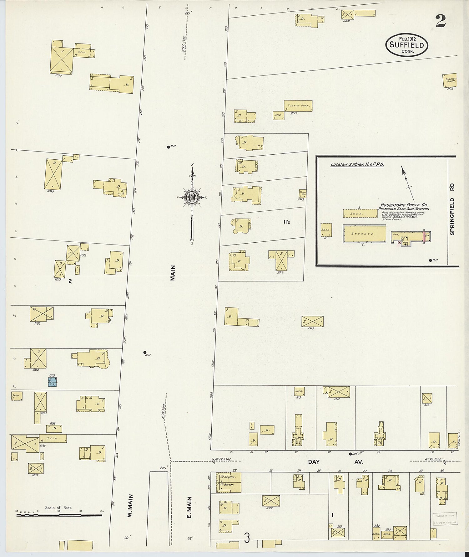 This old map of Suffield, Hartford County, Connecticut was created by Sanborn Map Company in 1912
