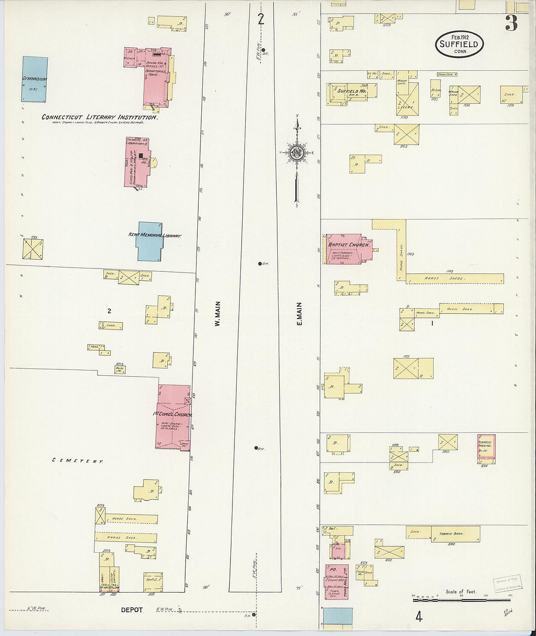 This old map of Suffield, Hartford County, Connecticut was created by Sanborn Map Company in 1912