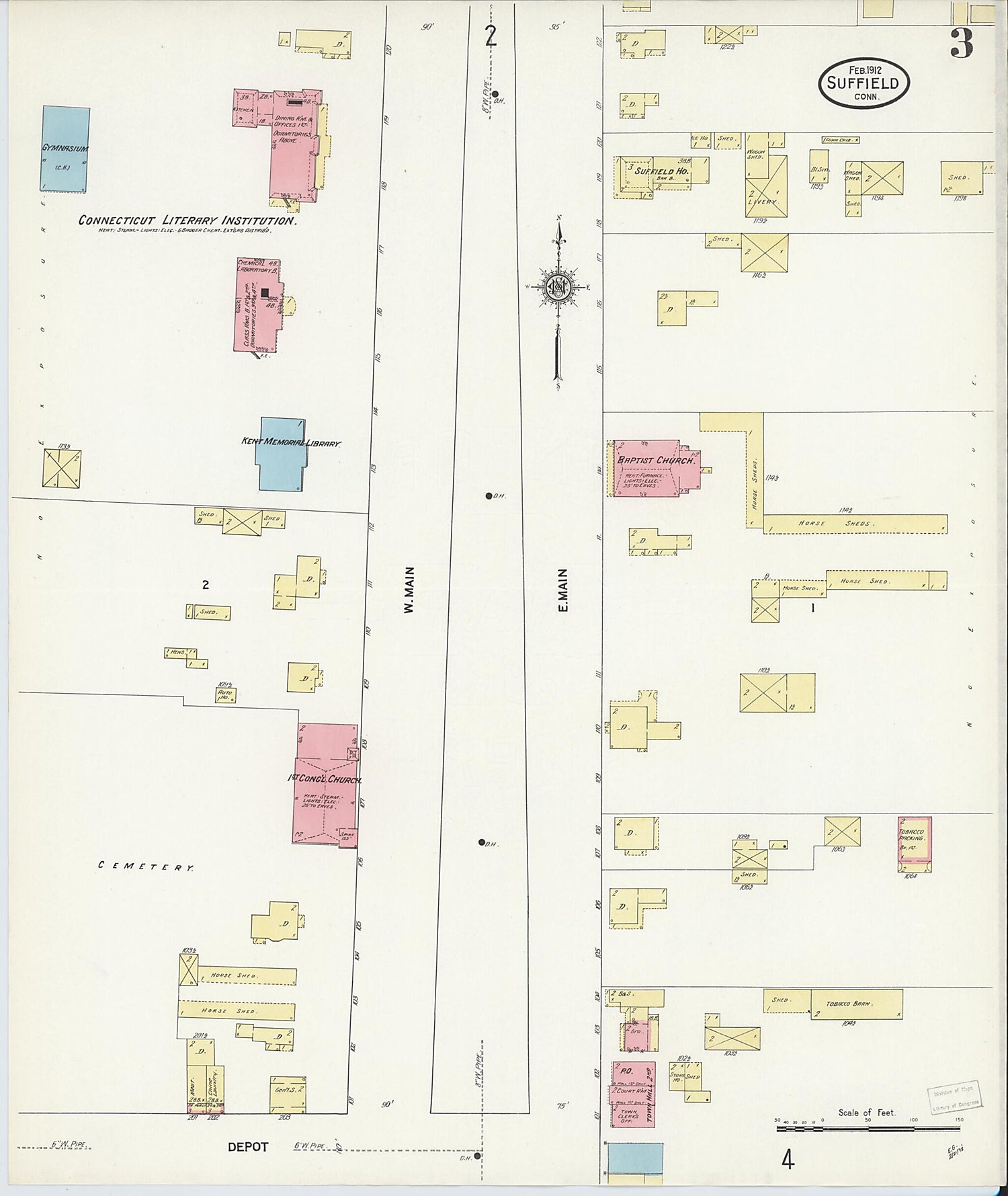 This old map of Suffield, Hartford County, Connecticut was created by Sanborn Map Company in 1912