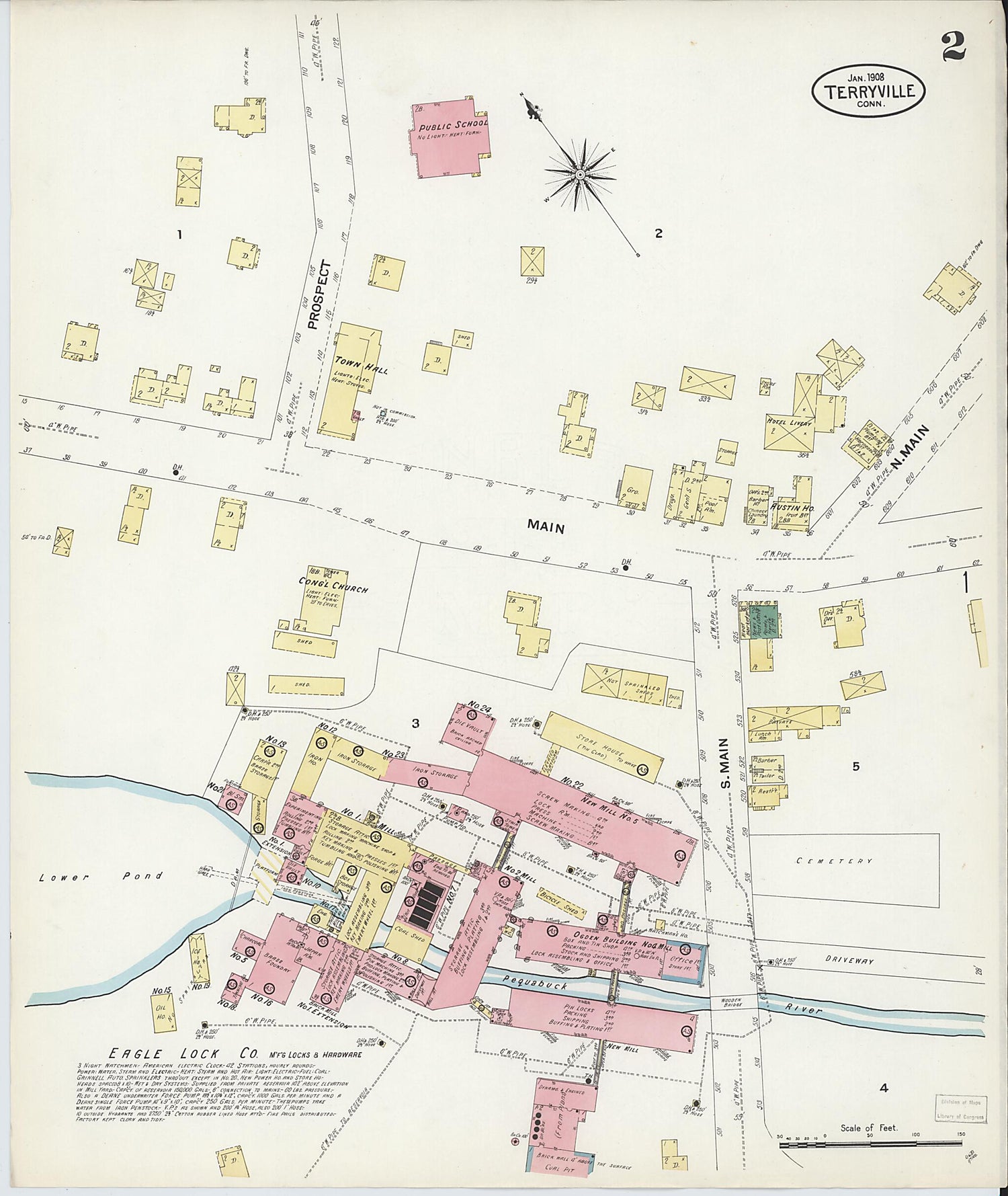 This old map of Terryville, Litchfield County, Connecticut was created by Sanborn Map Company in 1908