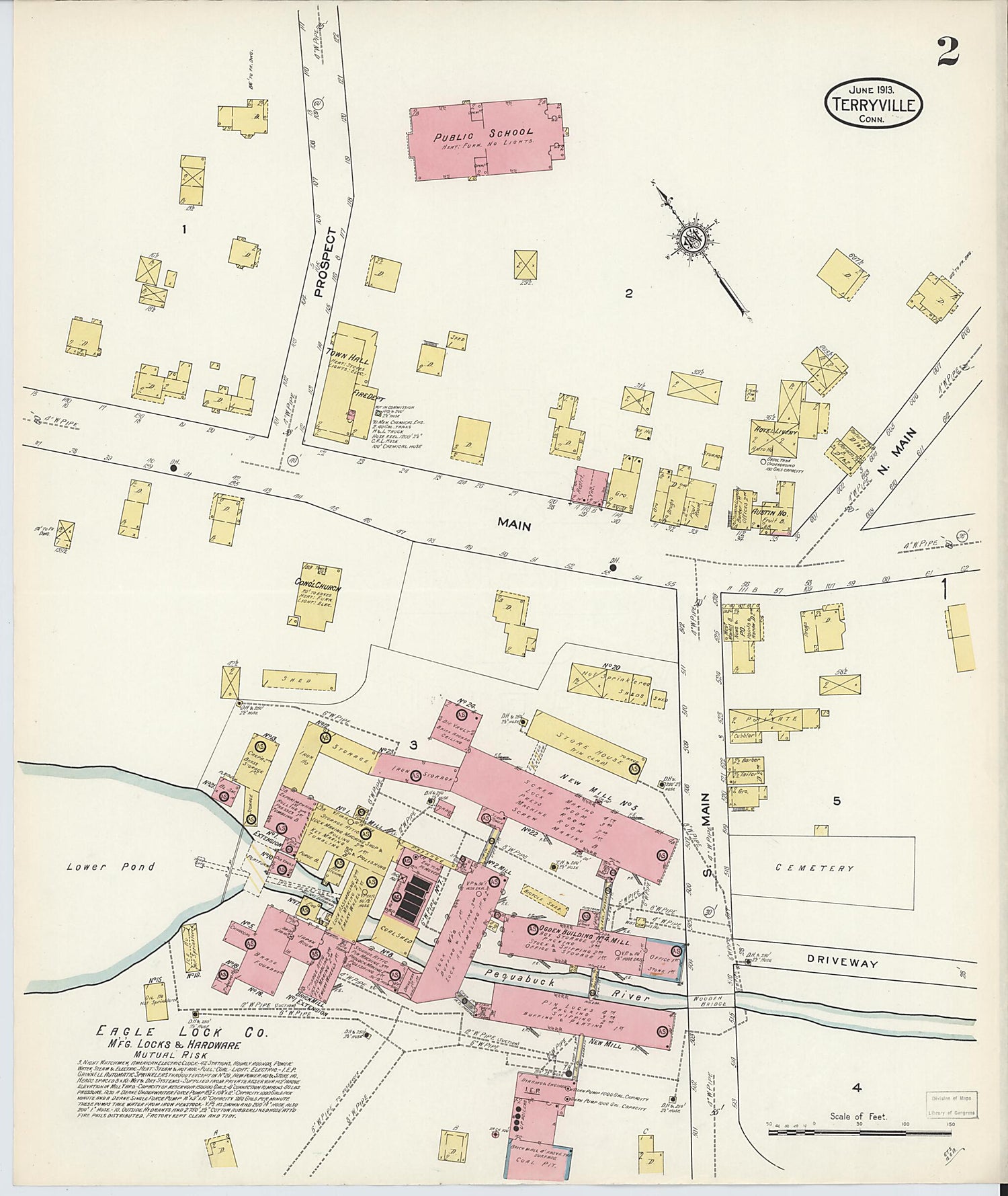 This old map of Terryville, Litchfield County, Connecticut was created by Sanborn Map Company in 1913