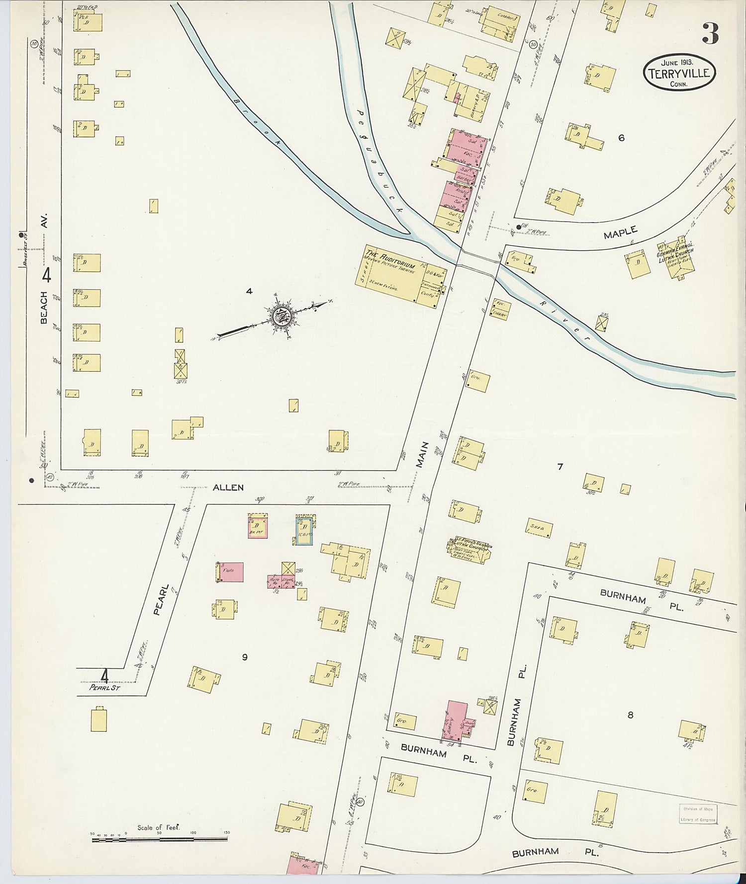This old map of Terryville, Litchfield County, Connecticut was created by Sanborn Map Company in 1913