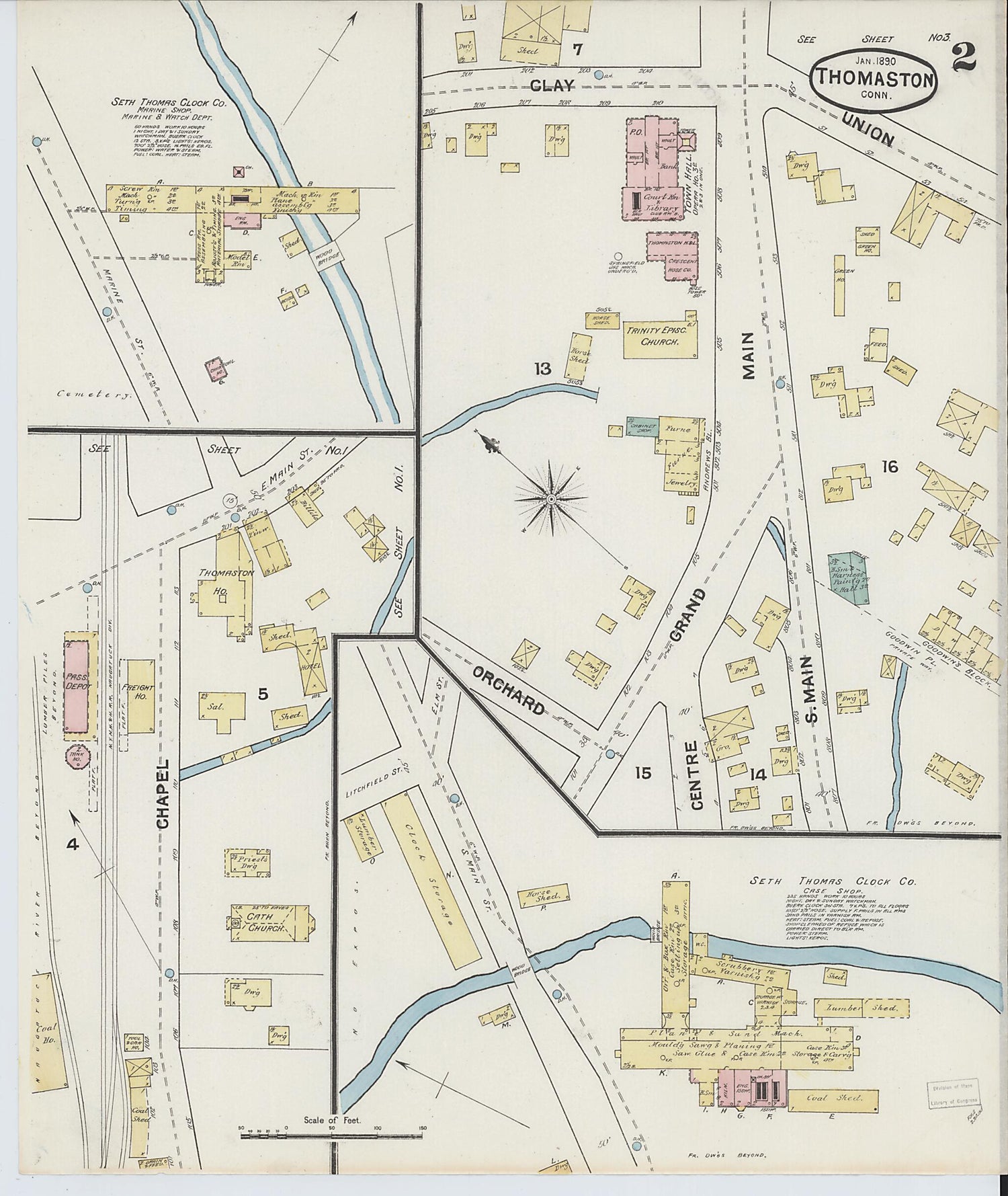 This old map of Thomaston, Litchfield County, Connecticut was created by Sanborn Map Company in 1890