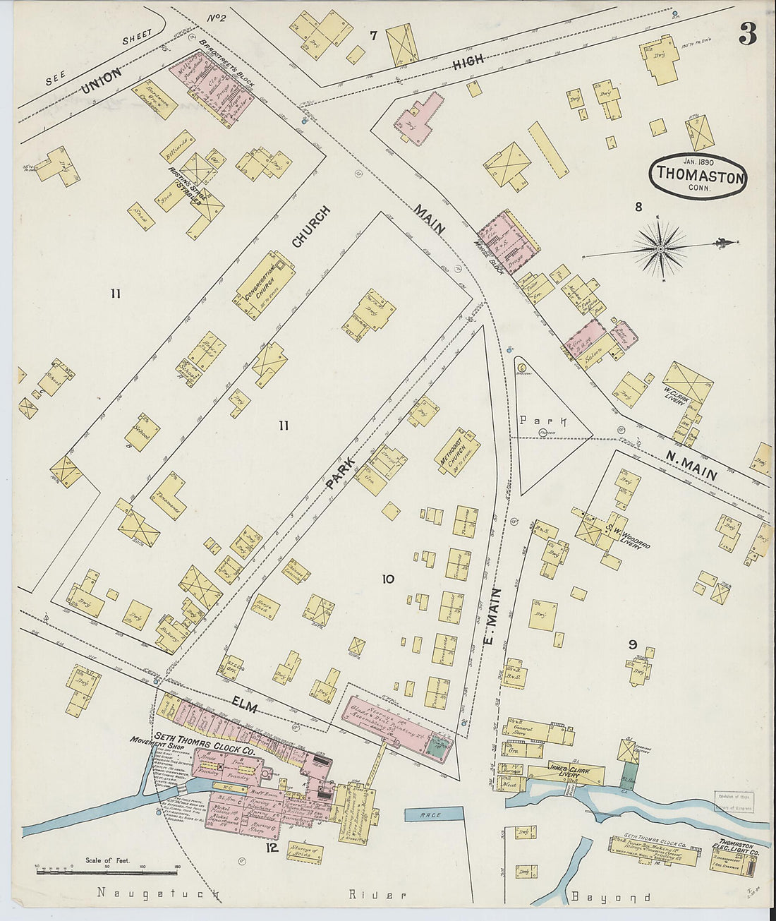 This old map of Thomaston, Litchfield County, Connecticut was created by Sanborn Map Company in 1890