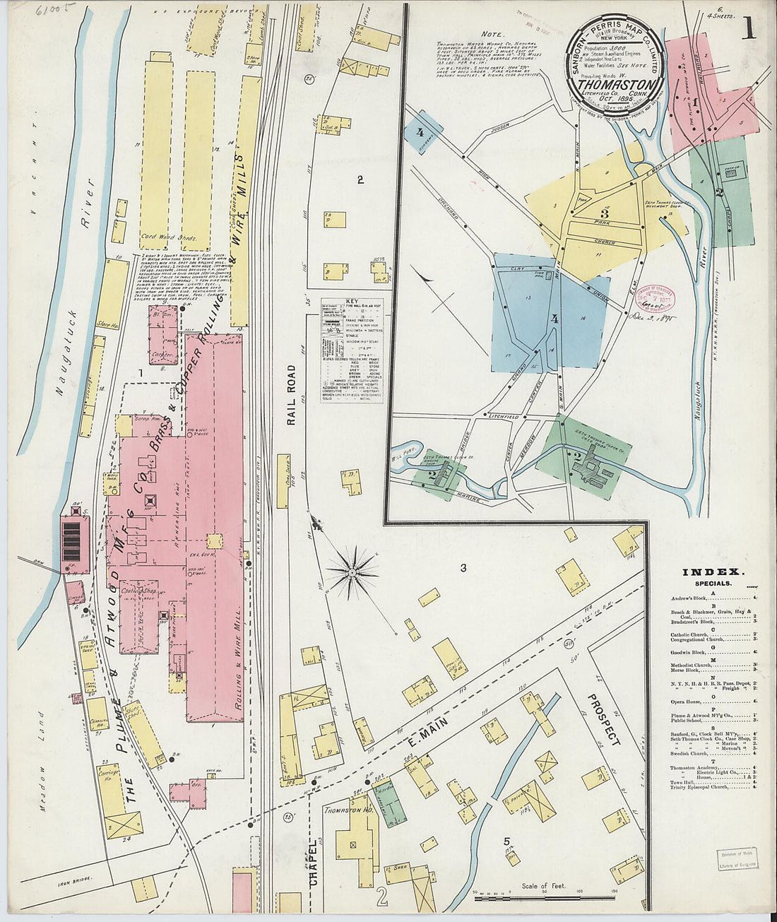 This old map of Thomaston, Litchfield County, Connecticut was created by Sanborn Map Company in 1895