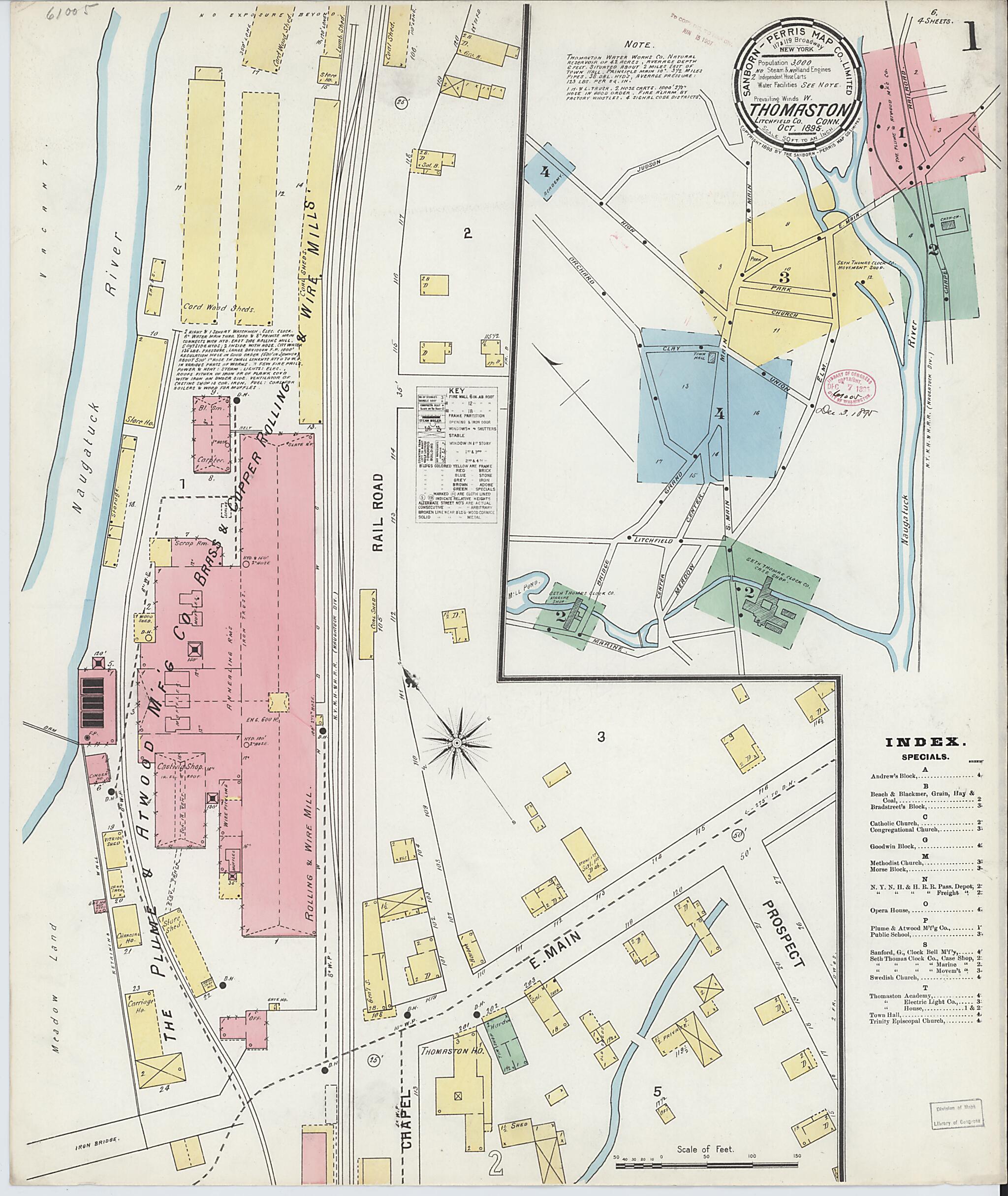 This old map of Thomaston, Litchfield County, Connecticut was created by Sanborn Map Company in 1895