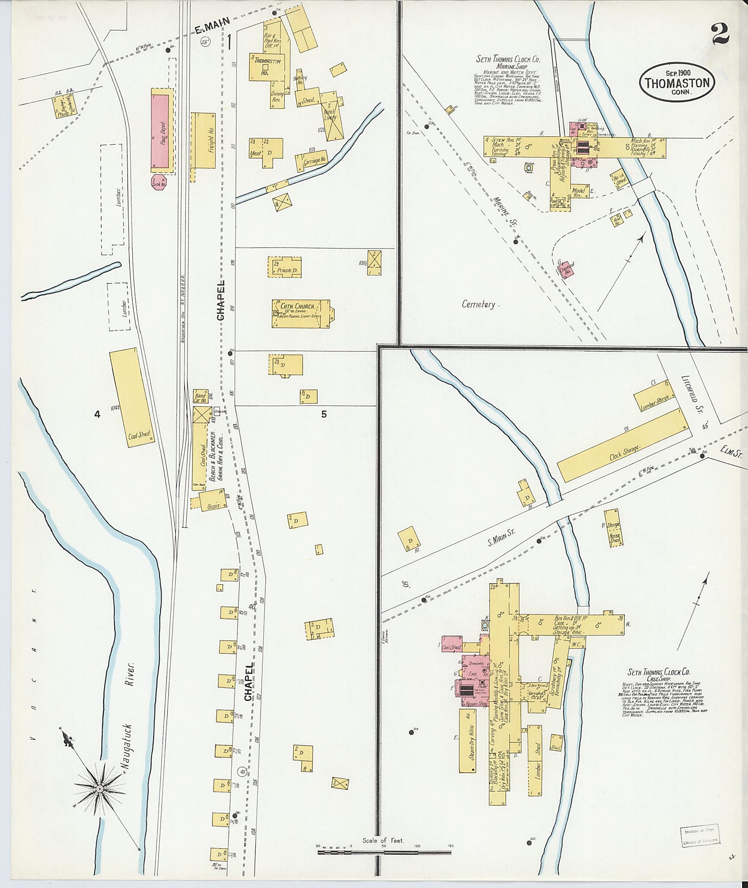 This old map of Thomaston, Litchfield County, Connecticut was created by Sanborn Map Company in 1900
