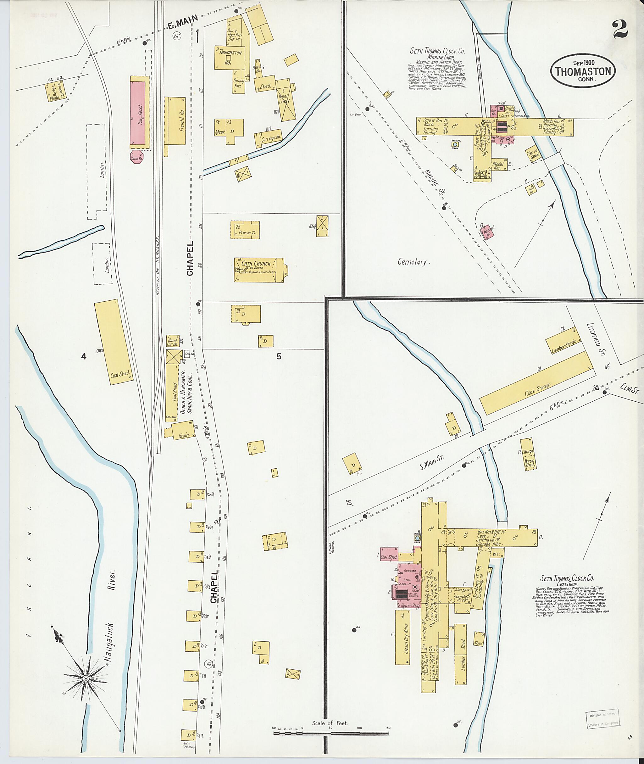 This old map of Thomaston, Litchfield County, Connecticut was created by Sanborn Map Company in 1900