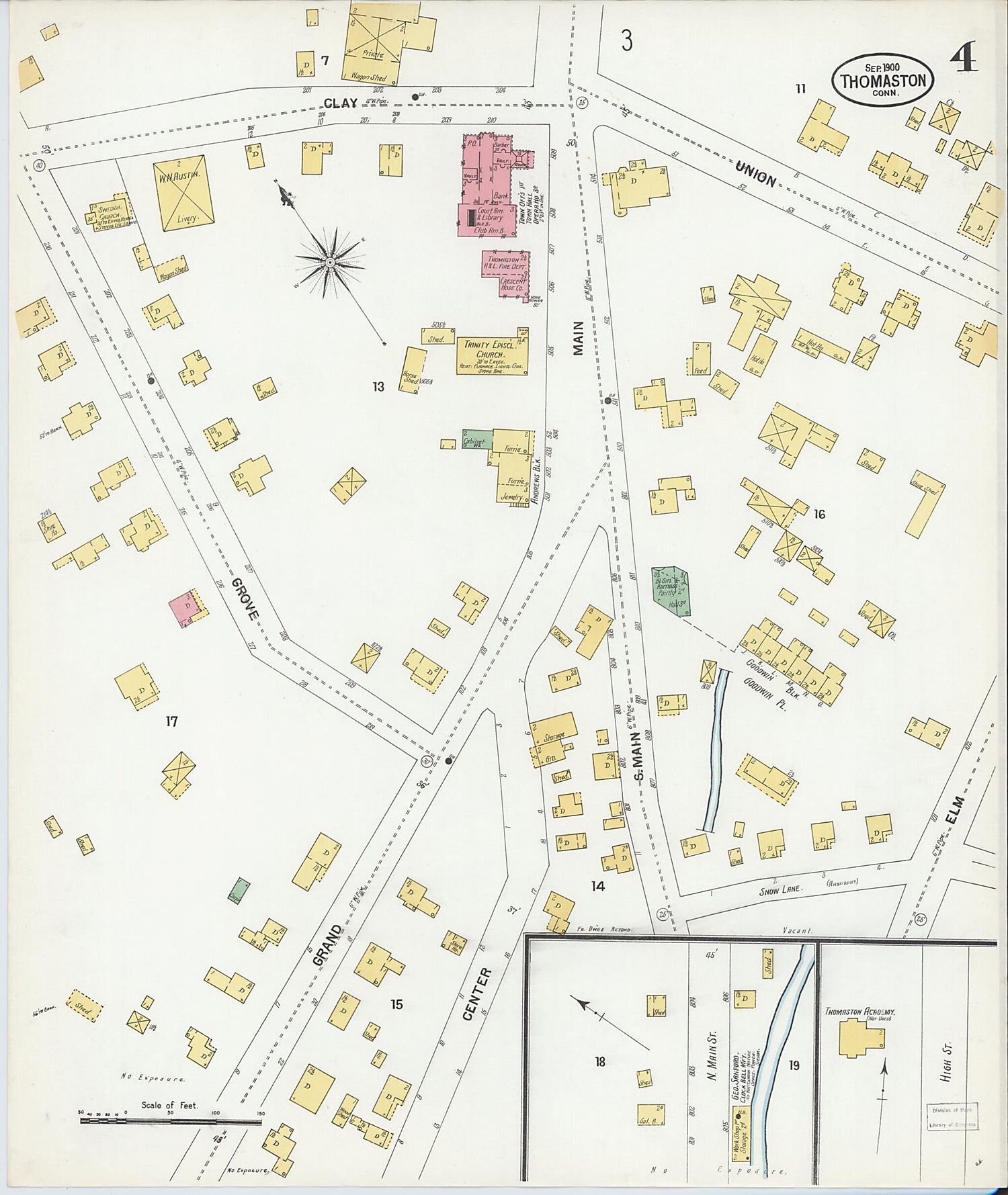 This old map of Thomaston, Litchfield County, Connecticut was created by Sanborn Map Company in 1900