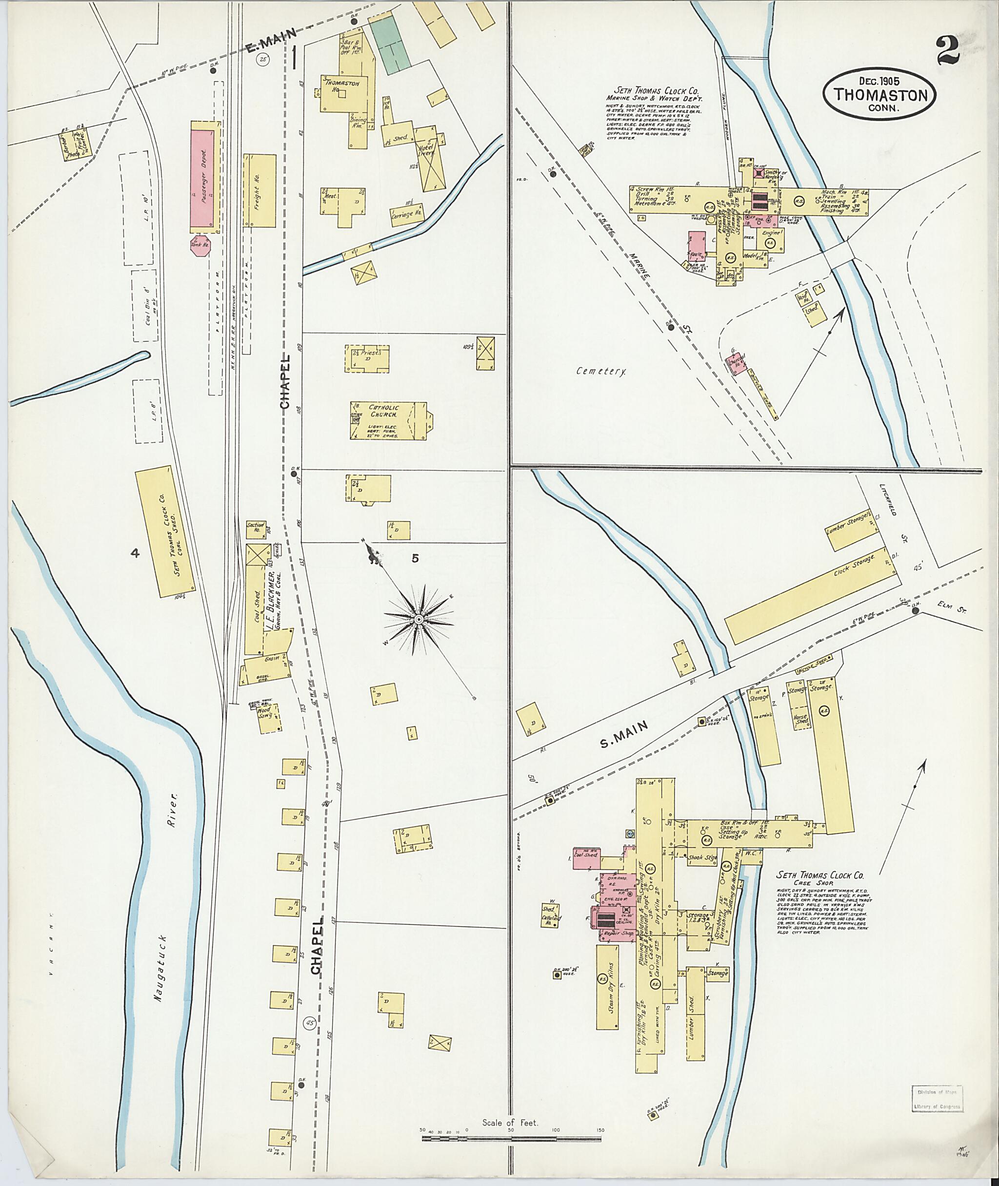 This old map of Thomaston, Litchfield County, Connecticut was created by Sanborn Map Company in 1905