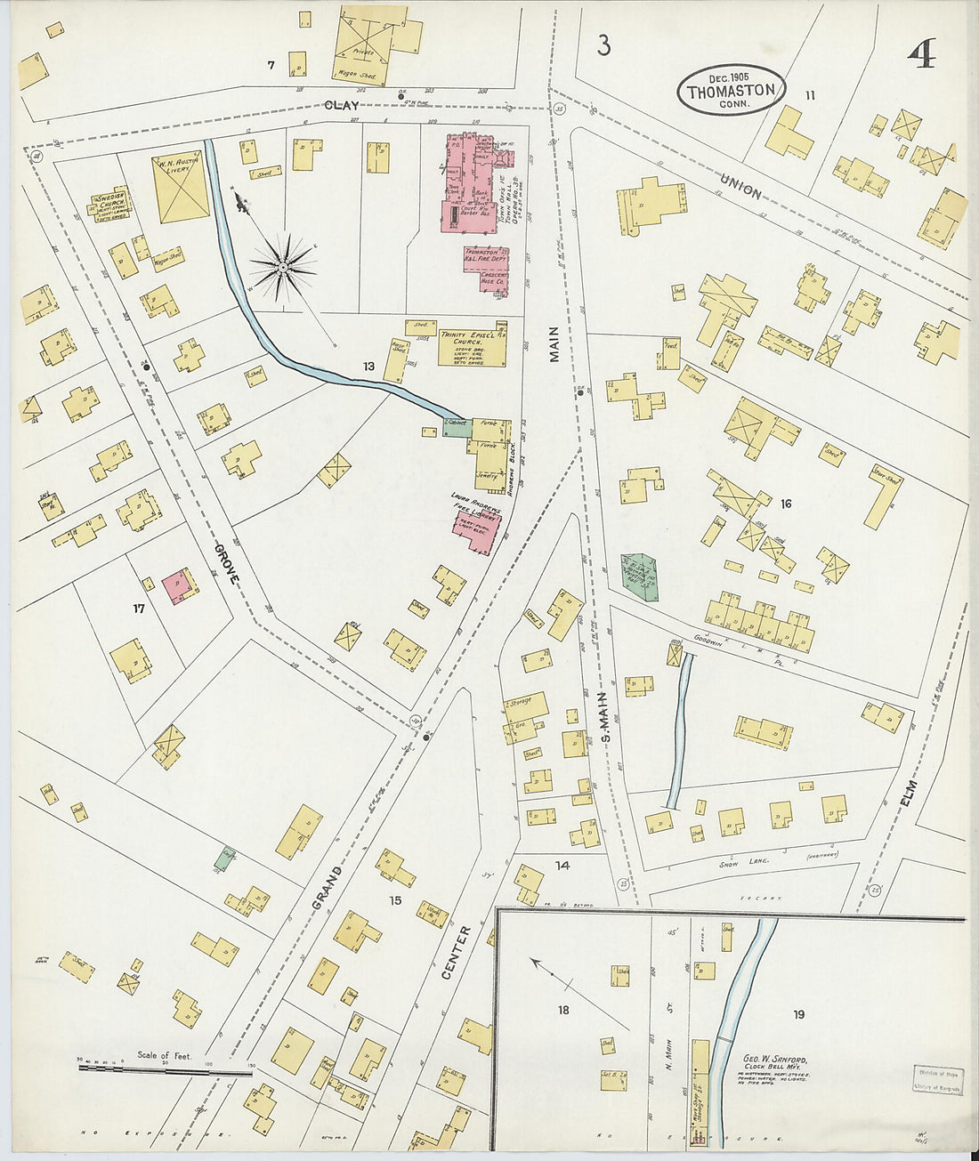 This old map of Thomaston, Litchfield County, Connecticut was created by Sanborn Map Company in 1905