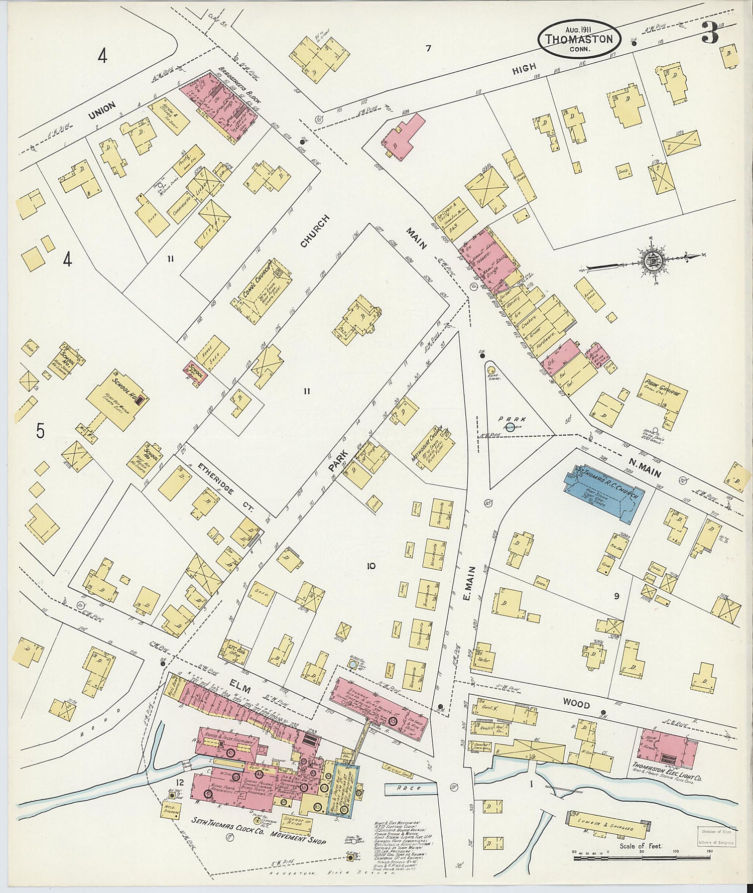This old map of Thomaston, Litchfield County, Connecticut was created by Sanborn Map Company in 1911