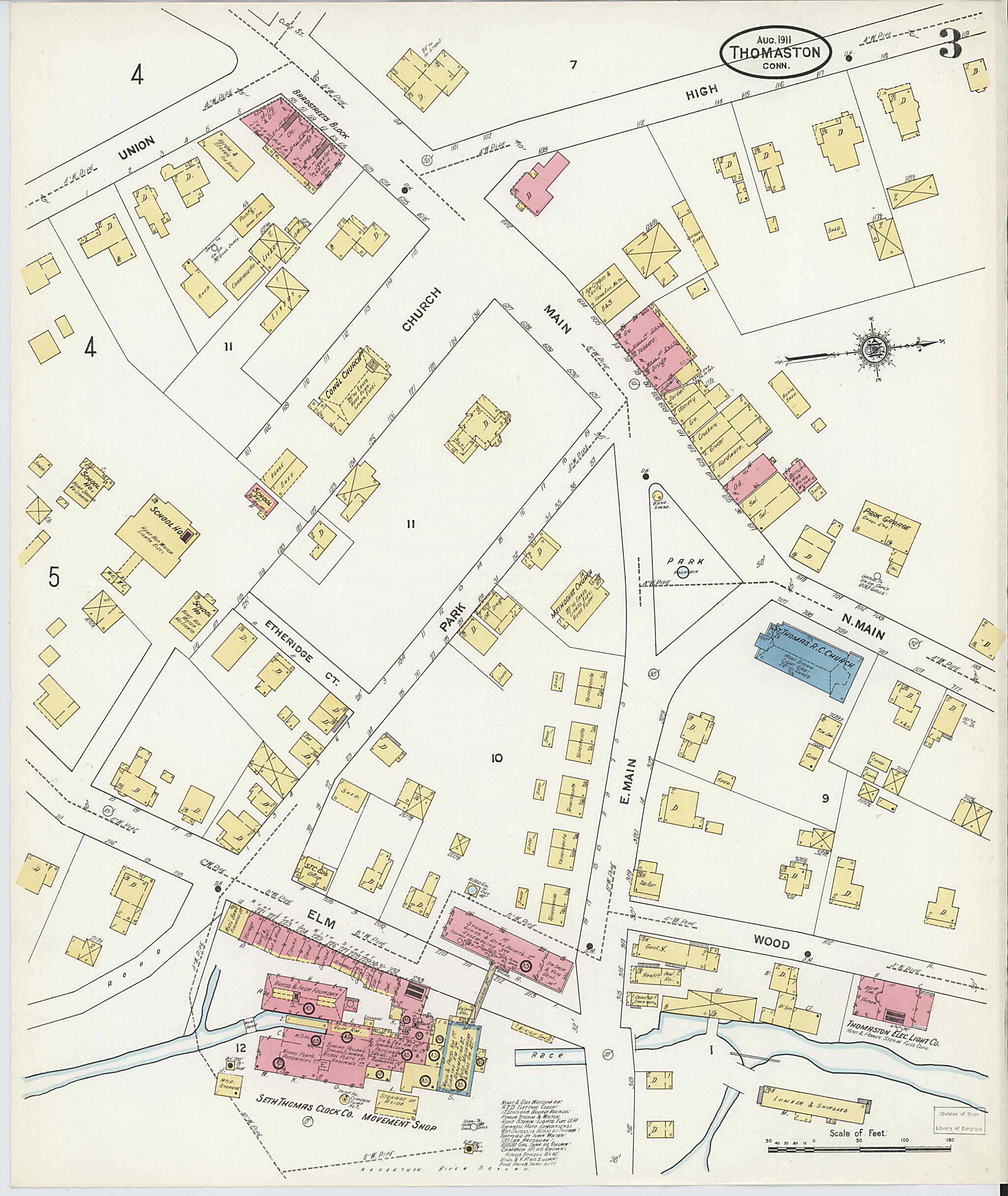 This old map of Thomaston, Litchfield County, Connecticut was created by Sanborn Map Company in 1911