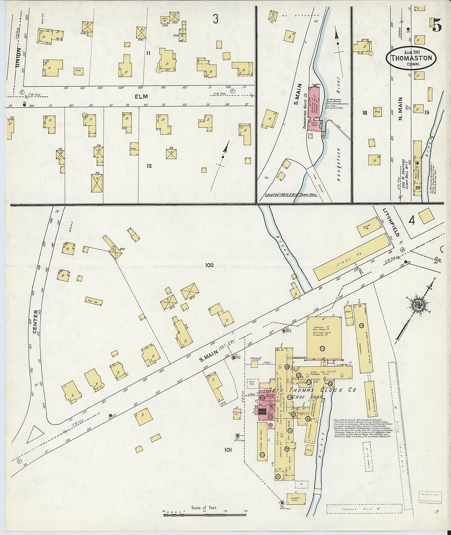 This old map of Thomaston, Litchfield County, Connecticut was created by Sanborn Map Company in 1911